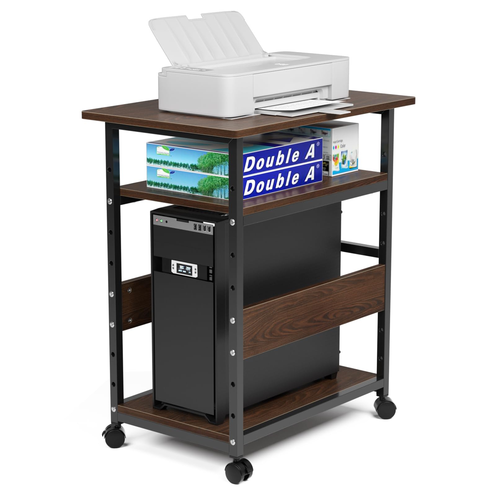 DEWEL 【キャスター付き・高さ調節可能】パソコンワゴン 3段 デスク下収納 幅60奥行40高さ70cm スリム ..