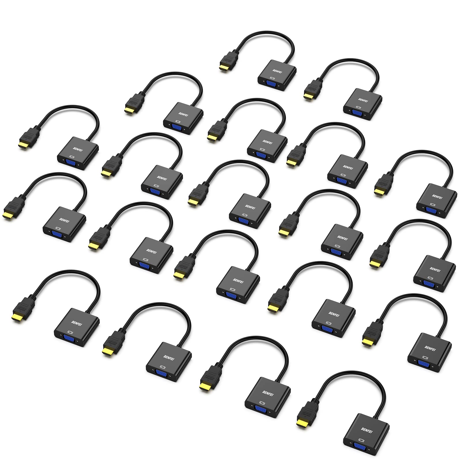 BENFEI 20個 HDMI-VGA(D-SUB)アダプター (オスからメス、逆方向に非対応) 1080pフルHD HDMI to VGAアダプタ コンピューター、デスクトップ、ノートパソコン、PC、モニター、プロジェクター、HDTV、Chromeboo