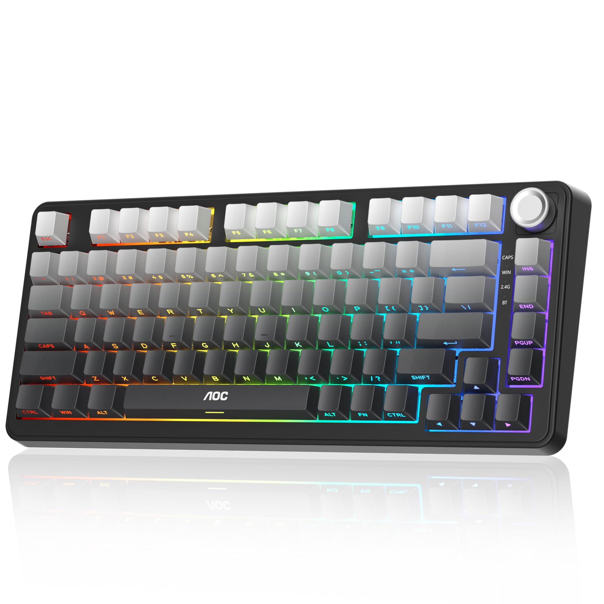 ゲーミングキーボード ワイヤレス Womier 3WAY接続(BT5.0/2.4G/有線) 8000mAhバッテリー 75%コンパクト 80キーメカニカルキーボード ホットスワップ ガスケット構造 5層消音 PBTキーキャップ 音量調整ノブ付き 1680万