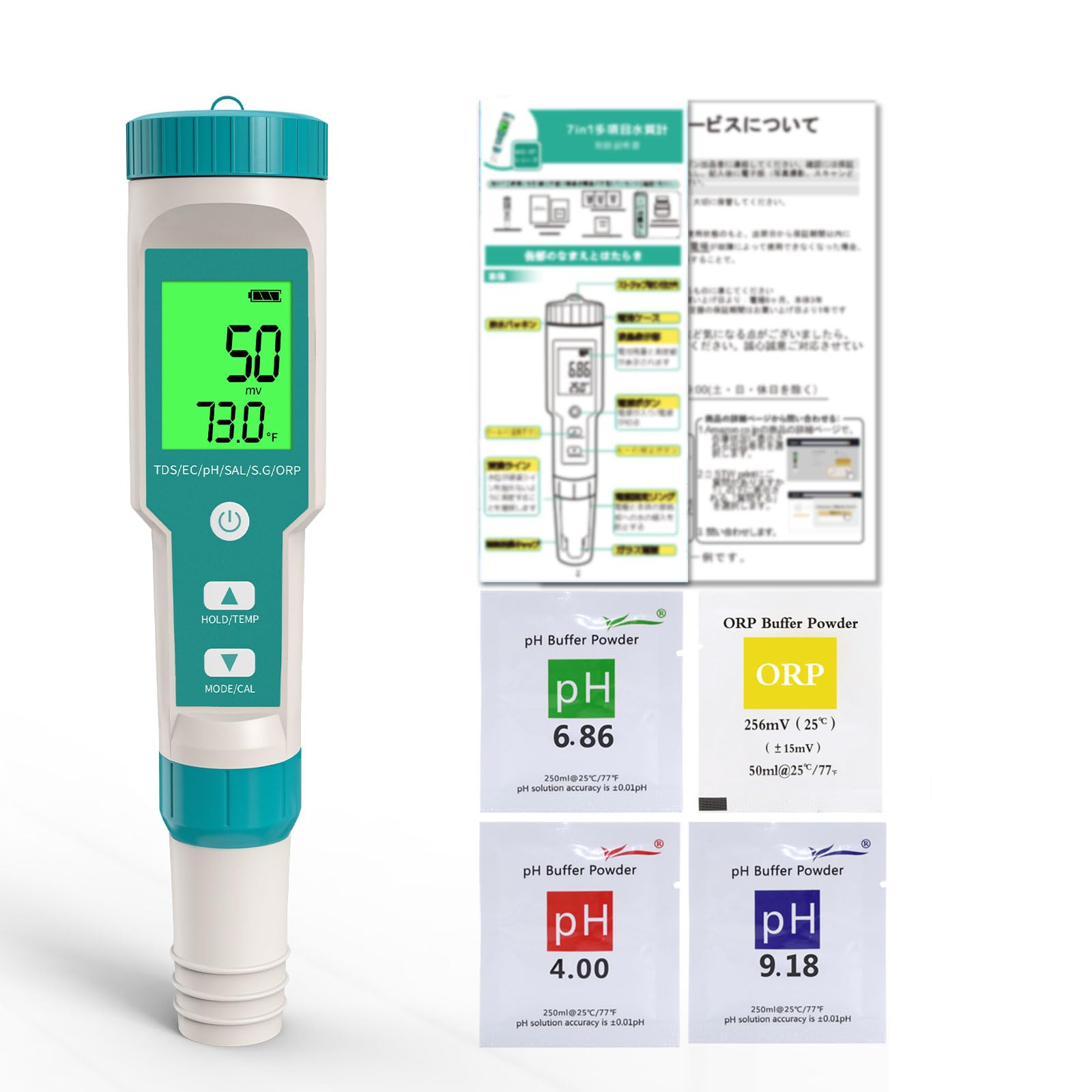 樂天商城 - Slyfox 【アップグレード版】【新型電極】水質テスター 水質測定器 7 in 1 PH/EC/TDS/塩分/S.G/ORP/温度メーター プール 水槽 水質検査 水耕栽培など適用 日本語説明書付き