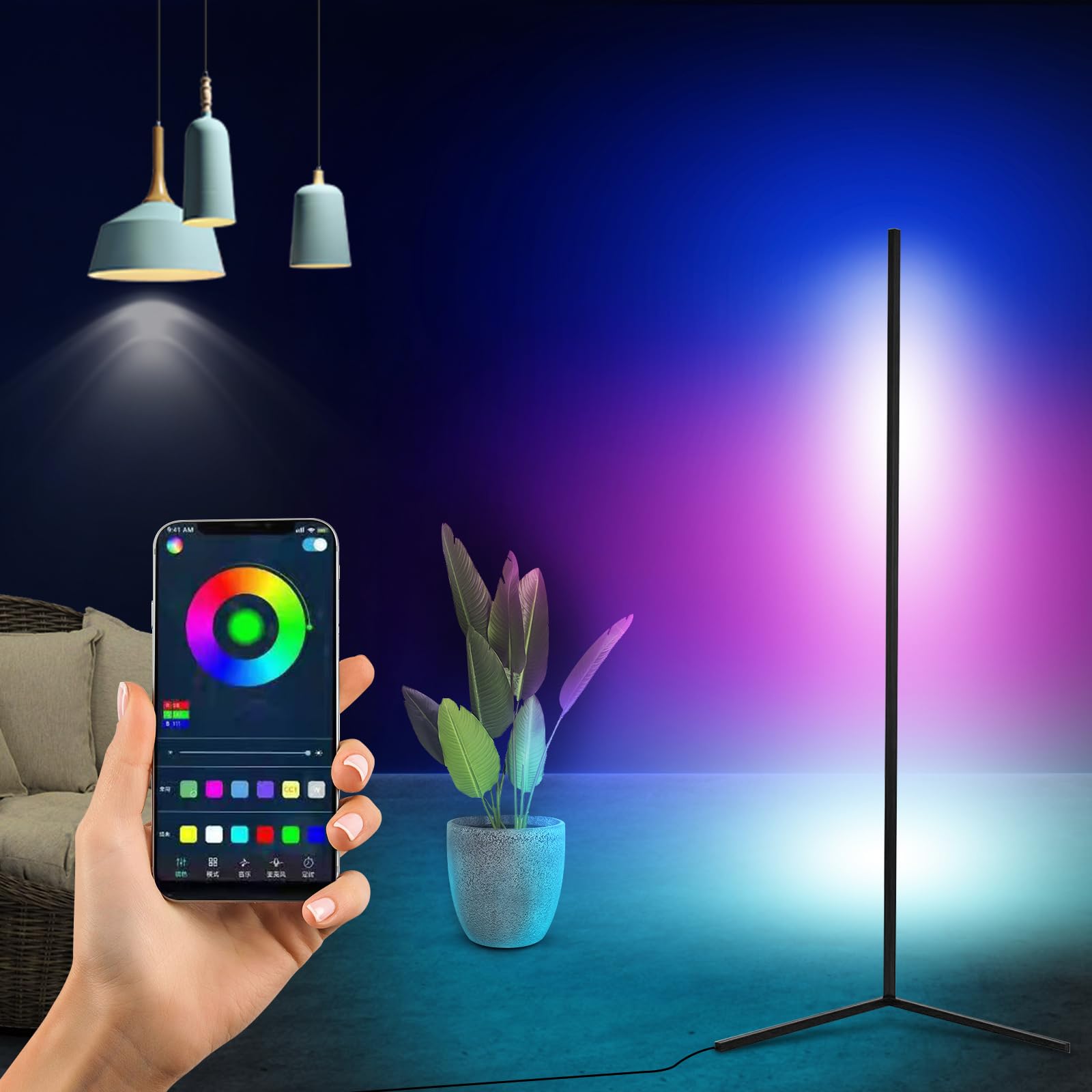 楽天湖南オンラインMOREFULLS デスクライト RGB LED フロアランプ スマート フルカラー アプリ リモコン付き ledバーライト 調色 明るさ調節可能 高さ122cm USBテレビ パーティー ゲーム部屋/寝室/リビング/視聴室など適応 音楽同期 タイミング機