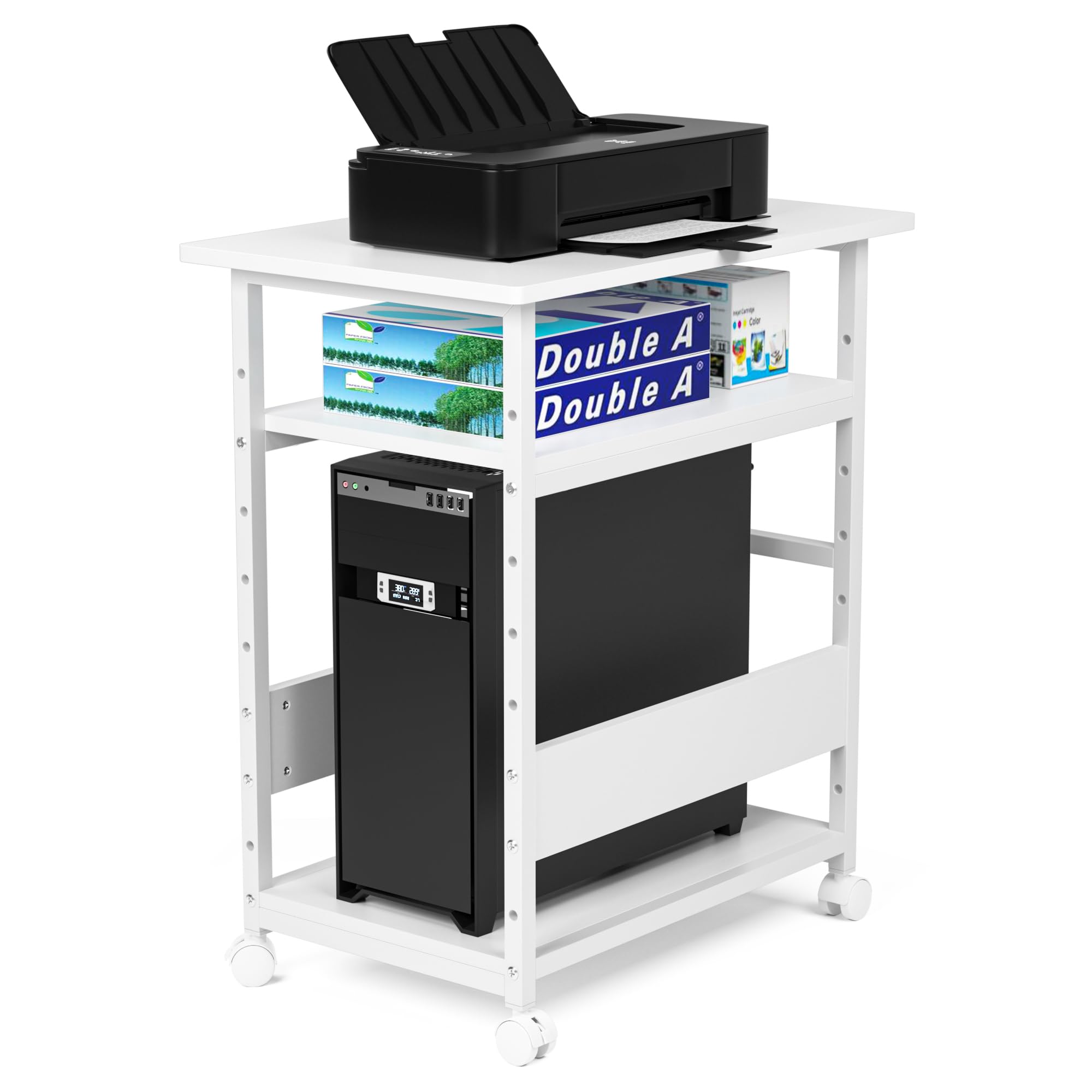 DEWEL 【キャスター付き・高さ調節可能】パソコンワゴン 3段 デスク下収納 幅60奥行40高さ70cm スリム ..