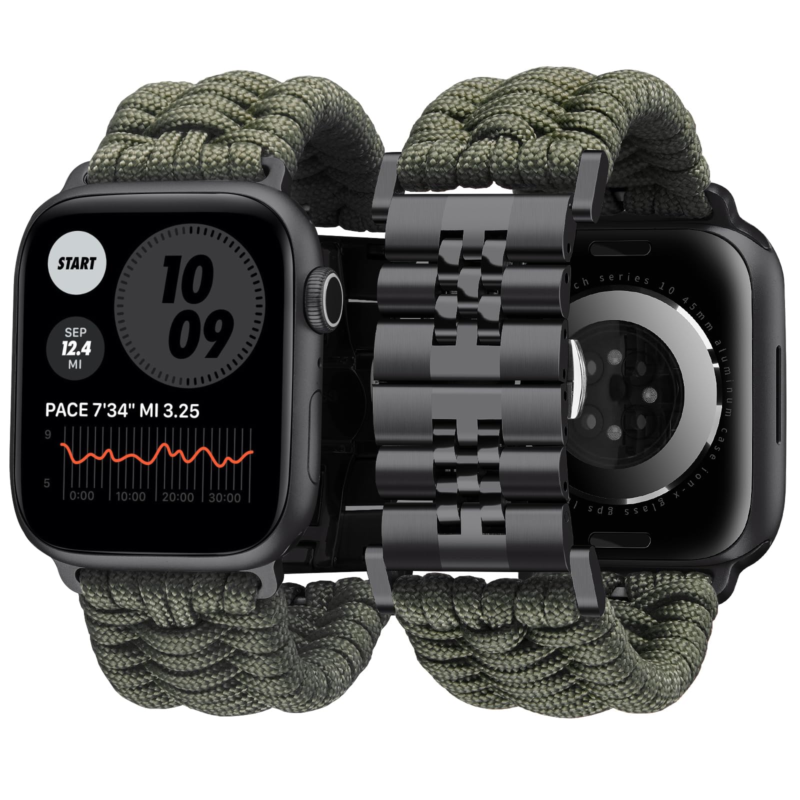 乐天商城 - コンパチブル Apple Watch バンド 49mm 46mm 45mm 44mm 42mm 41mm 40mm 38mm コンパチブル アップルウォッチバンド 編み込み 550パラコードと鋼ベルト コンパチブル iWatch Series 11/10/