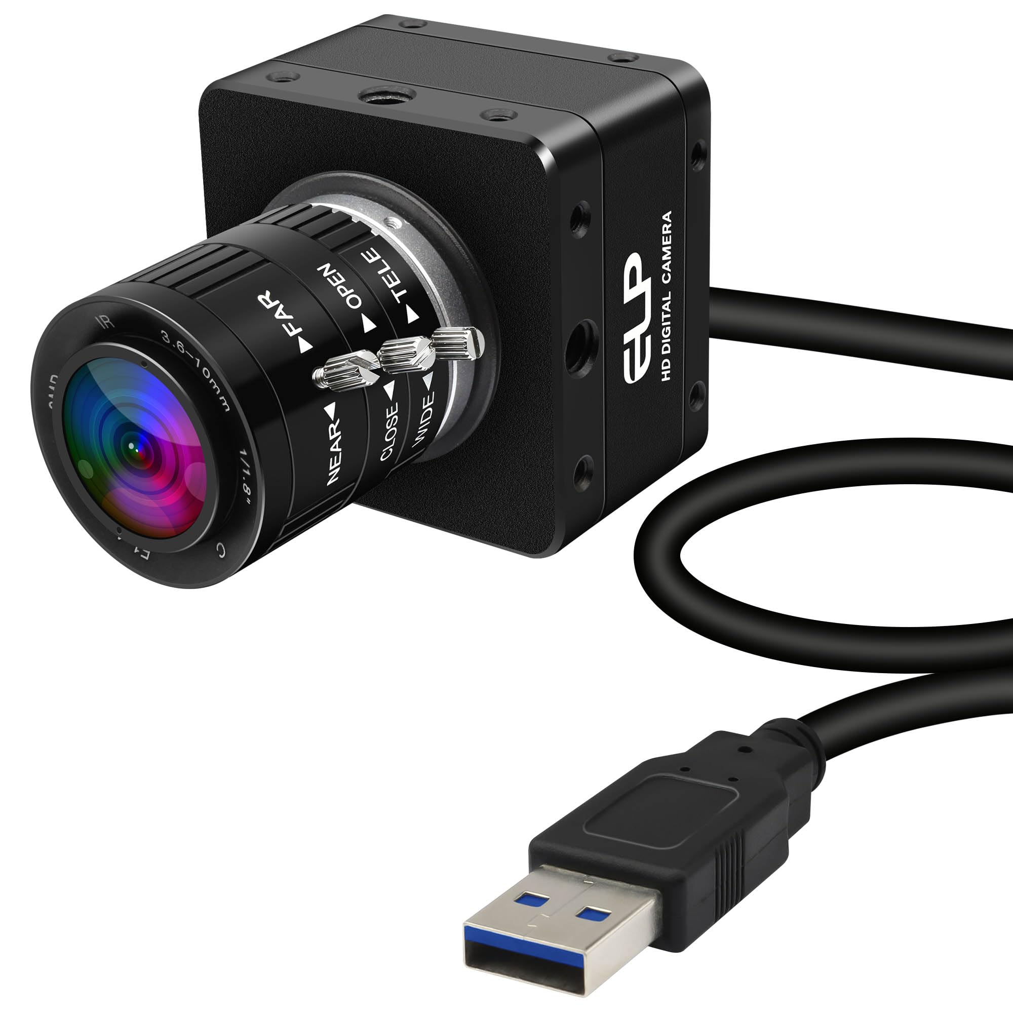 ELP 20MP USB3.0産業用カメラ、4K UHD 3840P 3.6-10mm 3倍マニュアルバリフォーカルレンズ、30fps高フレームレートLightburnウェブカメラ、Windows、Linux、Mac OS、Raspberry Pi対応
