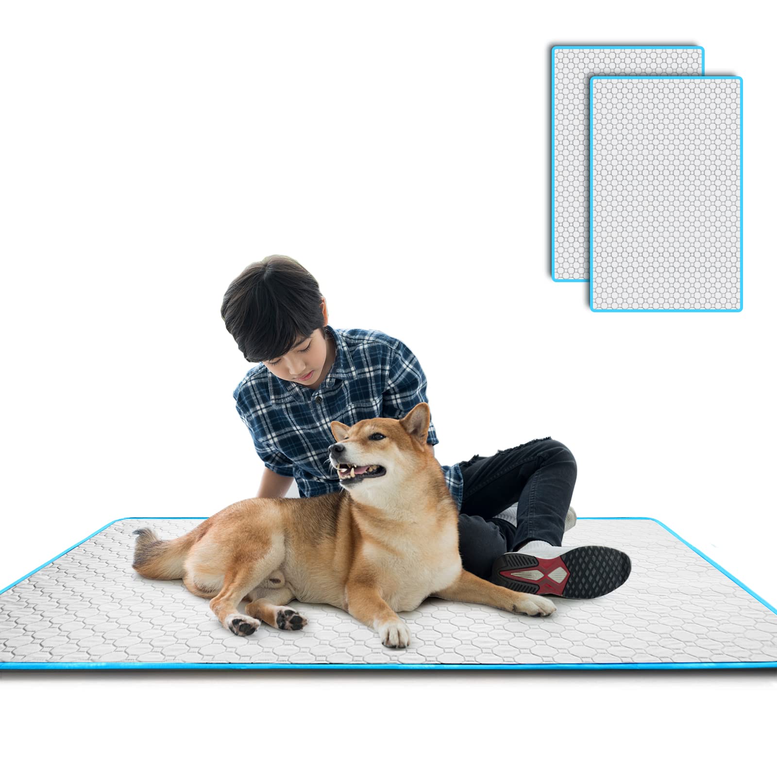 TiTiSNUGY 洗えるペットシーツ ペット用おしっこマット 【ブルー縁ガイド】 ペットマット 大型犬・猫用..