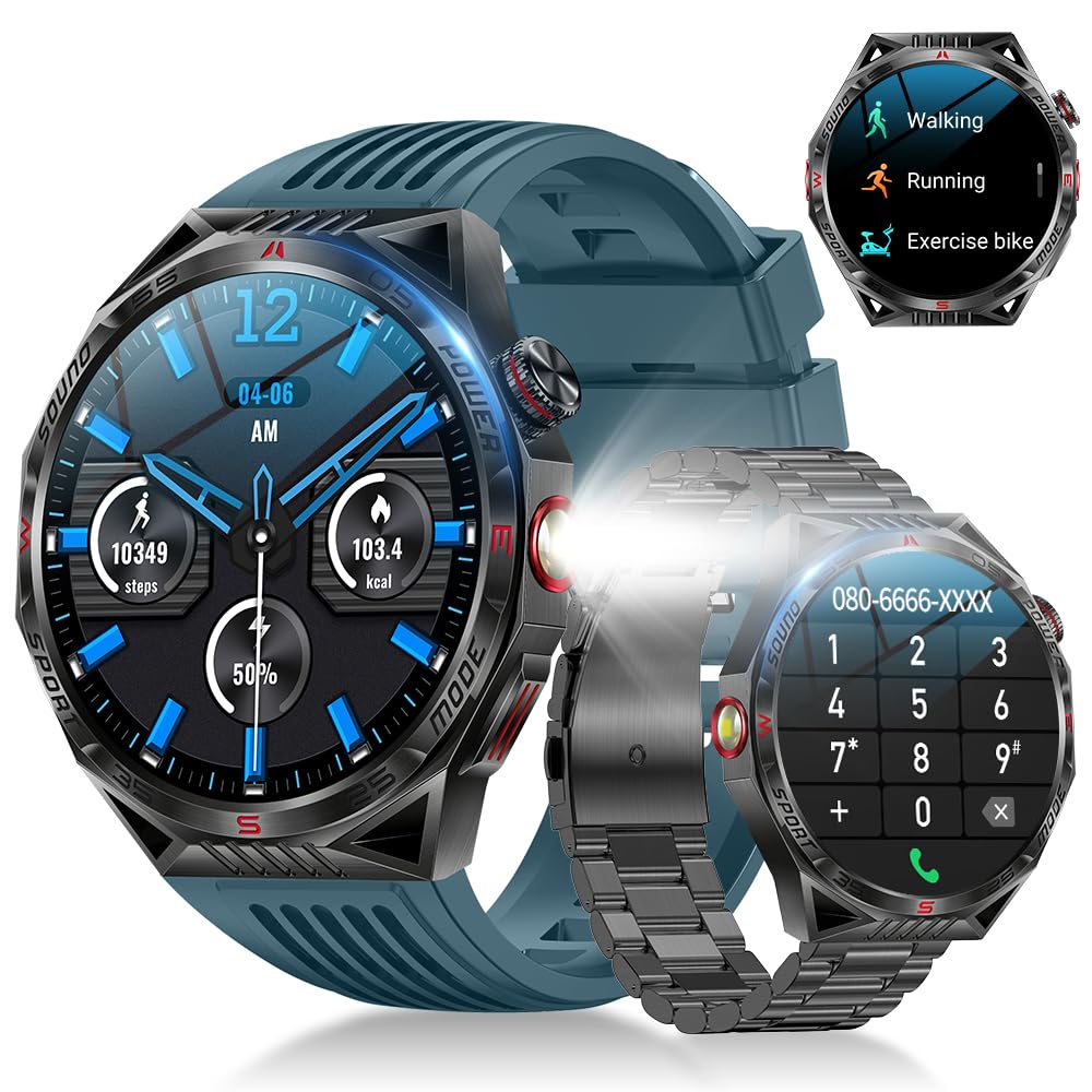 楽天湖南オンライン2025年新モデル スマートウォッチ Bluetooth通話 軍用規格 耐衝撃 1.85インチ超大画面 2本バンド付き APP通知 300＋文字盤 100＋運動モード 450mAh長持ちバッテリー IP68防水 iPhone/アンドロイド対応 日本語説明書
