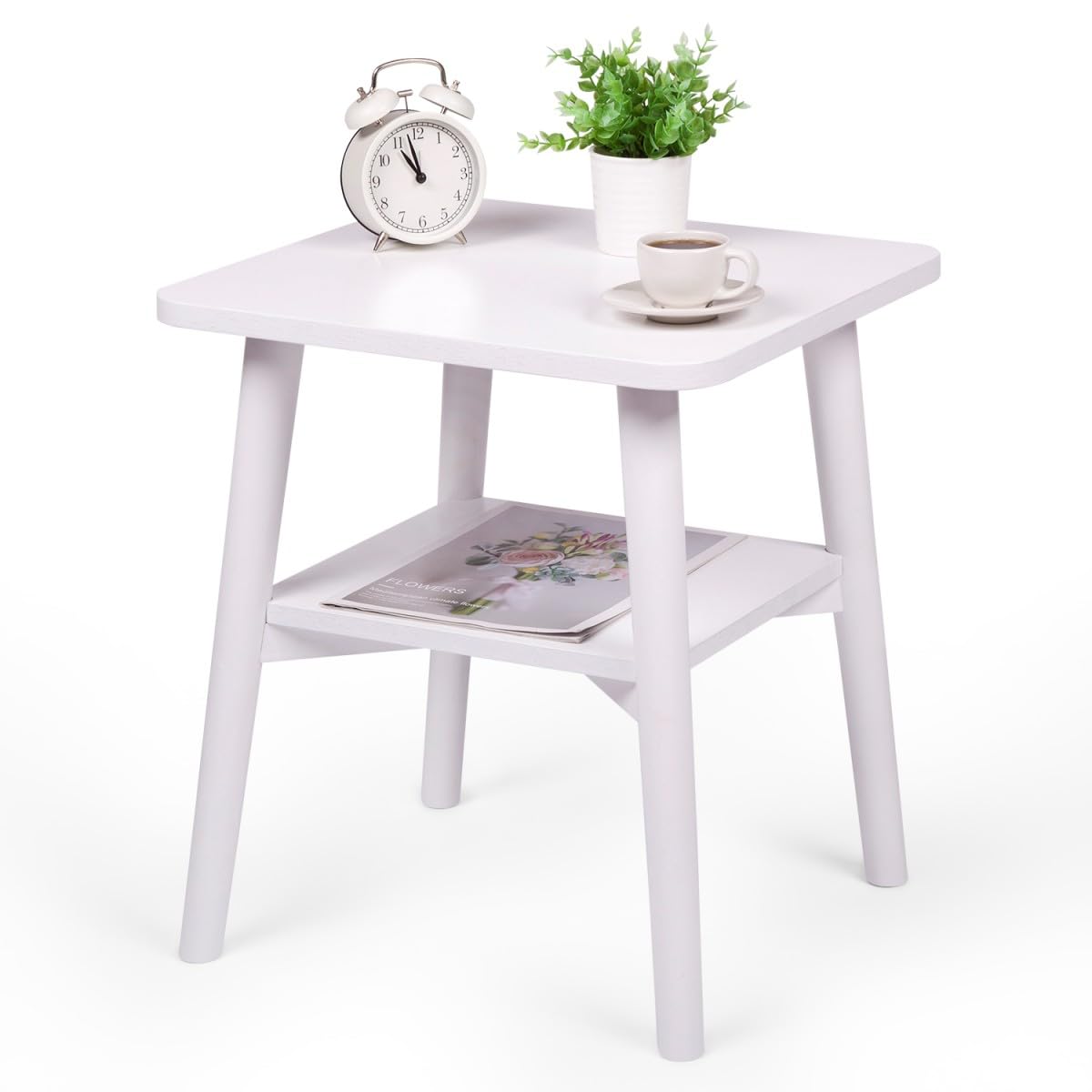 VaLaVie サイドテーブル コー・・ヒーテーブル コーナーテーブル 2段 天然木 木製 棚付 リビングテーブル