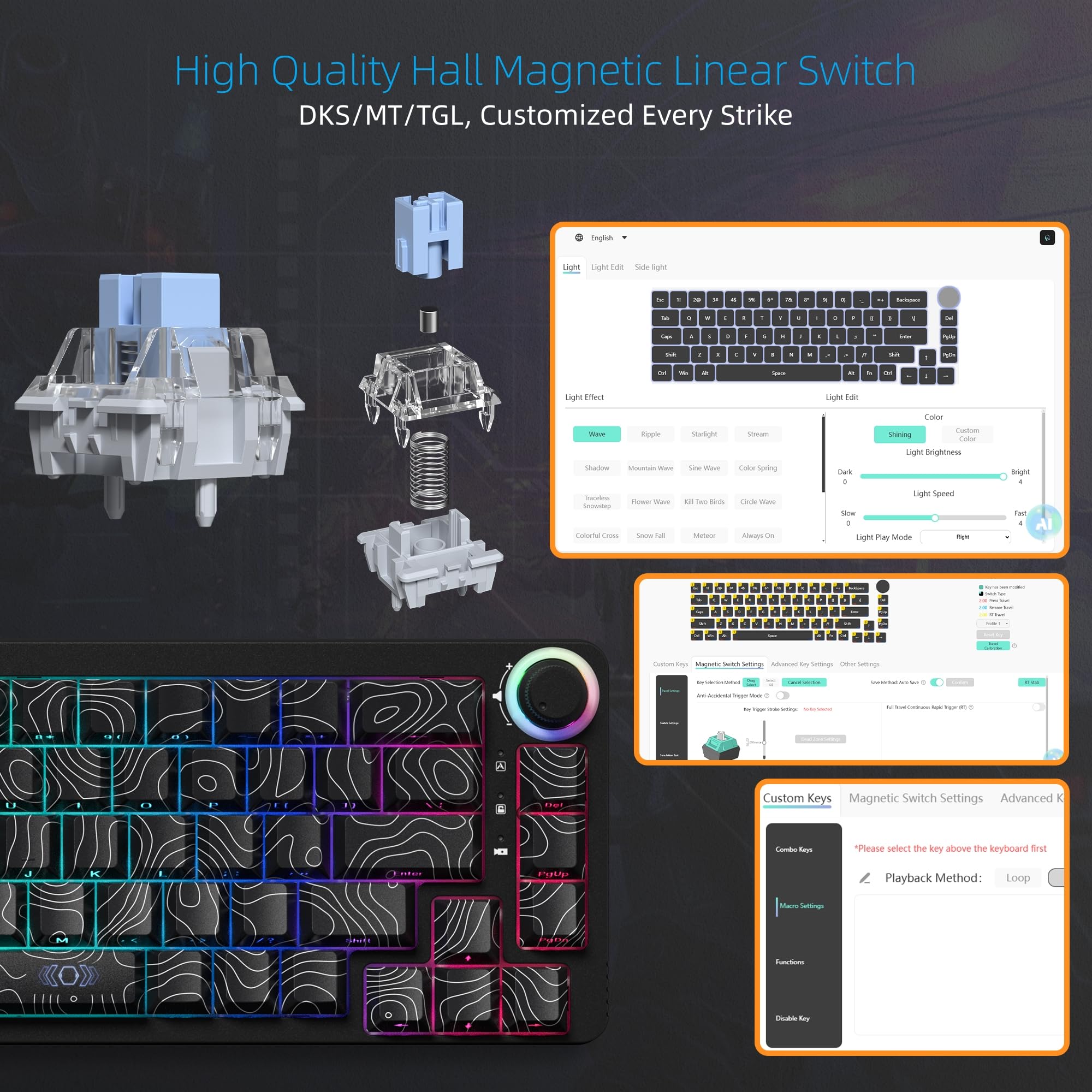 Womier M68HE PRO 60%キーボード 0.01mm ラピッドトリガー対応 磁気スイッチ - angle 2