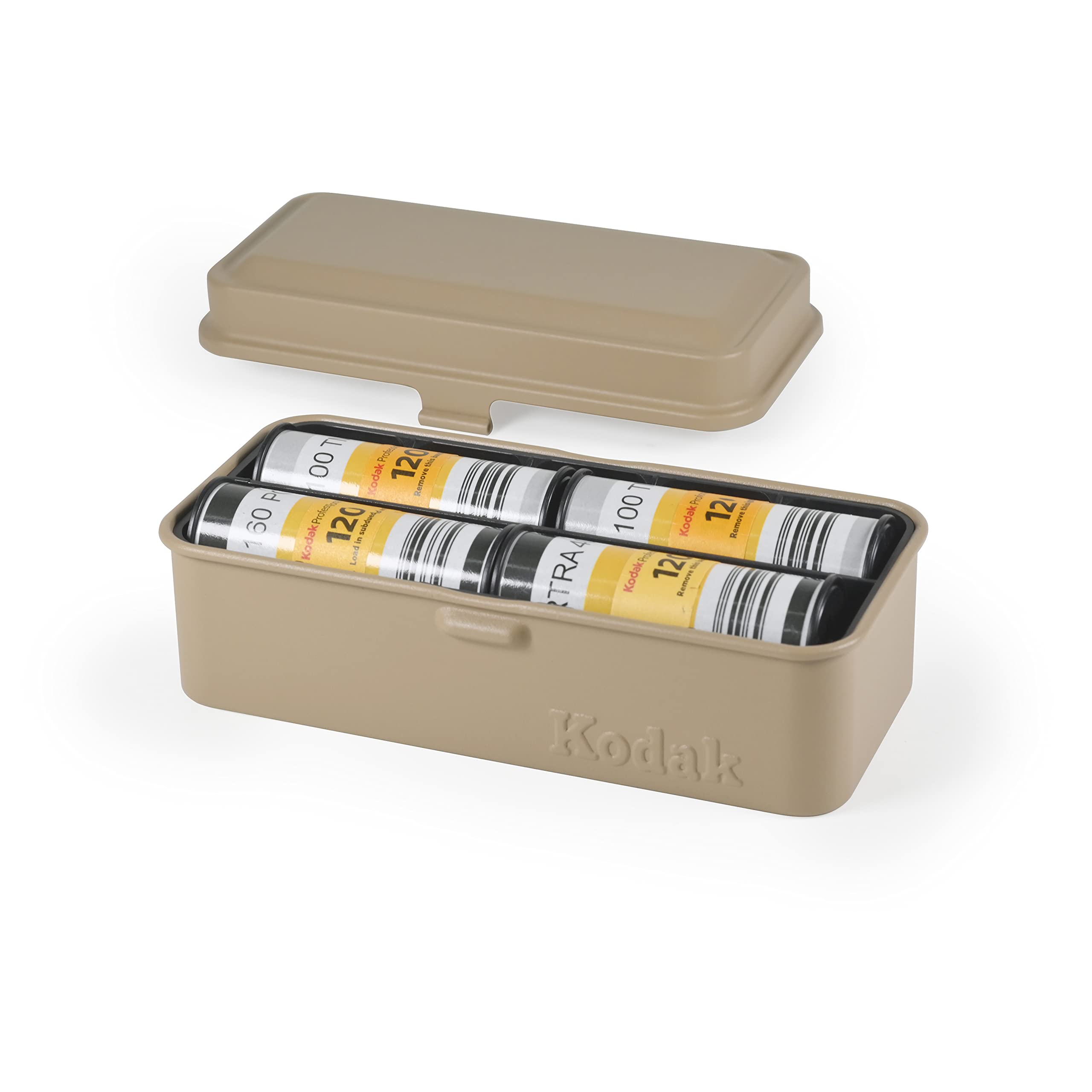 KODAK 120/135 Film Caseフィルムケース - 120 フィルム 8 ロール / 35mm フィルム 10 ロール用 - フィルムを分類して保護するためのレトロなスチールケース (ベージュ) (フィルムは含まれません)
