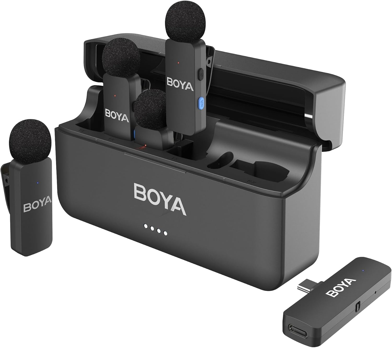 BOYA BY-V4U iPhone 15/16シリーズ、充電ケース付きAndroidスマートフォン用ワイヤレスラベリアマイク..