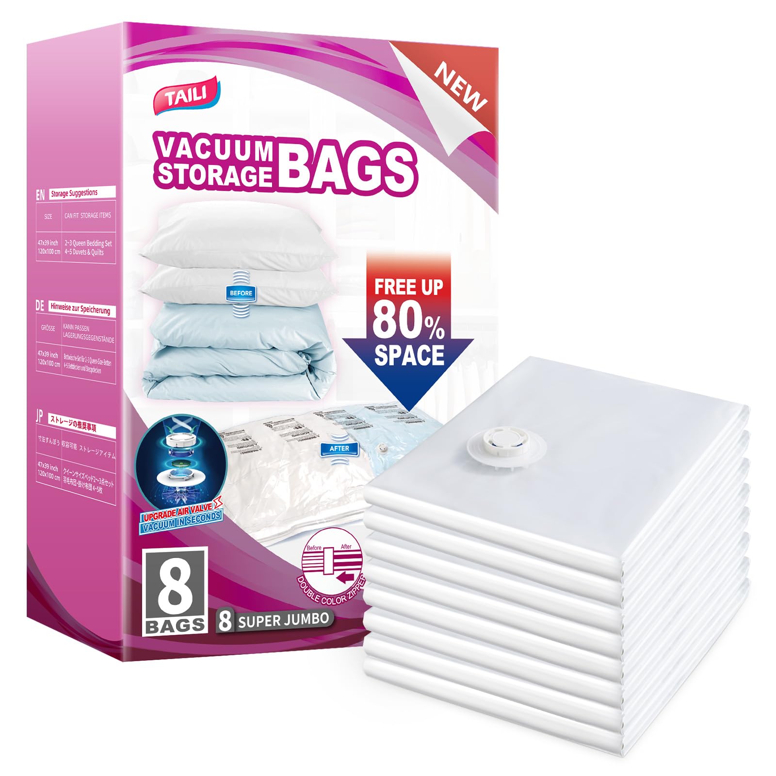 TAILI 布団圧縮袋 ふとん 衣類 120×100cm あっしゅくパック 真空収納パック 洋服 収納袋 省スペース 掃..