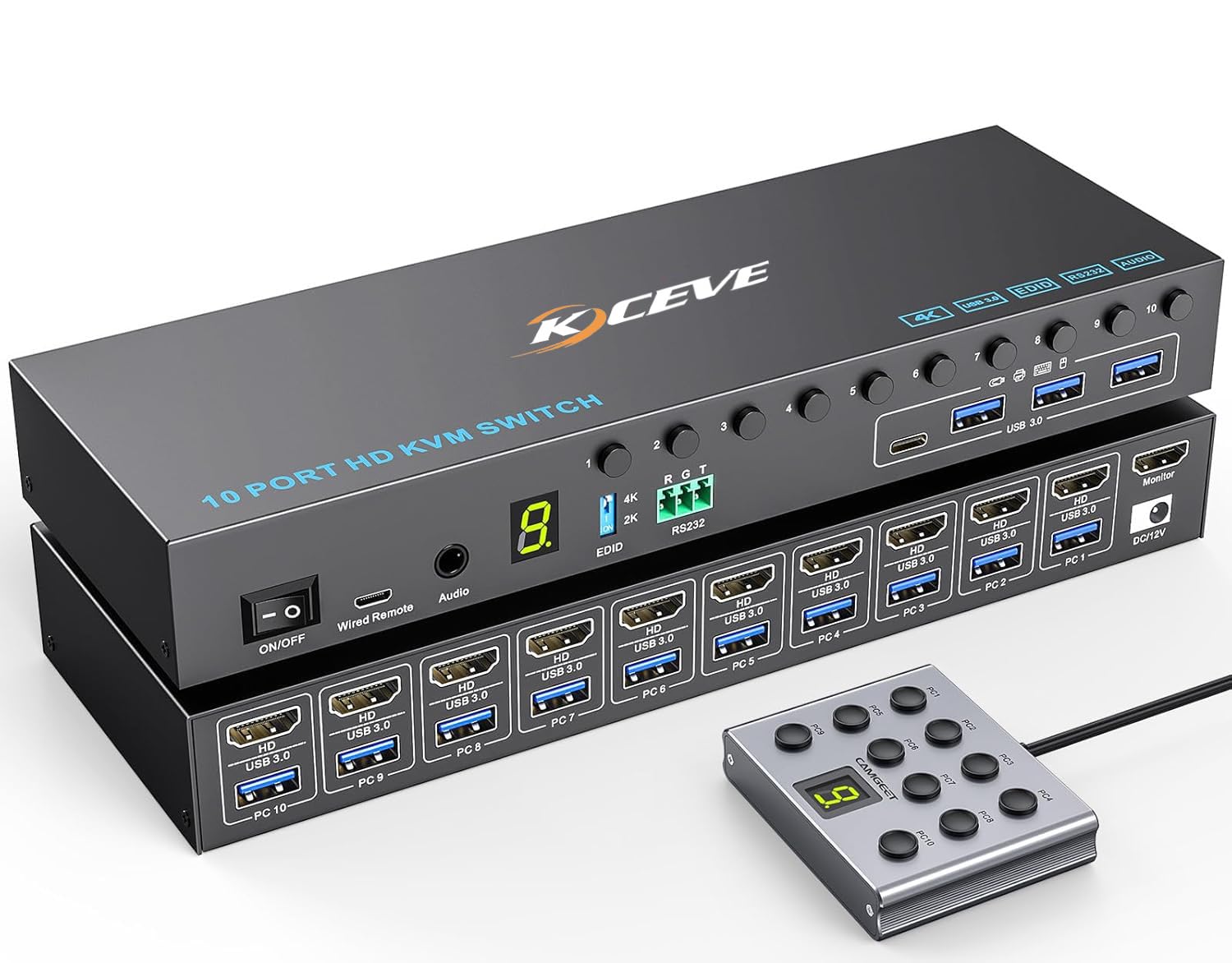 AIMOS HDMI KVM 切替器 4K@60Hz 10入力1出力 USB 3.0 EDID保持 音声対応 KVMスイッチ 10PC切替器 キーボード、マウス、モニターを10PCで共有、RS232をサポート