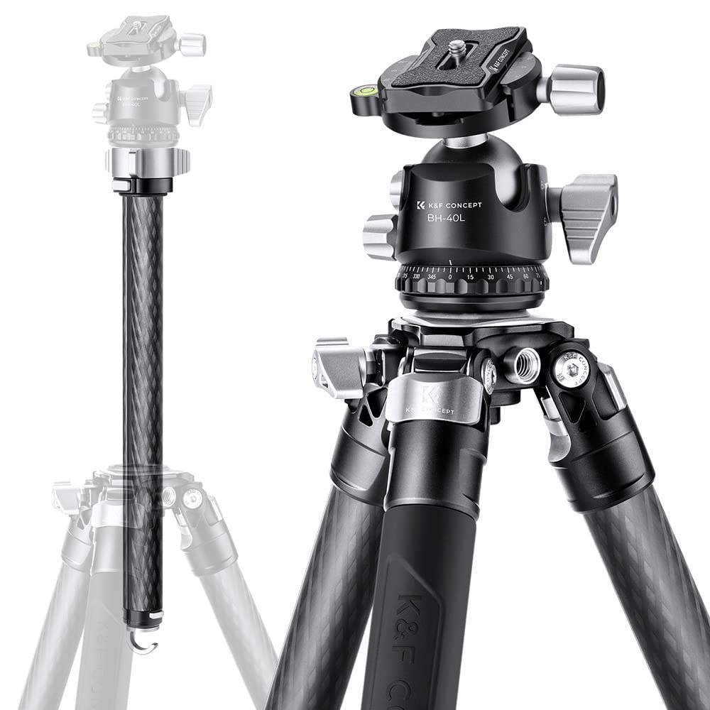 三脚 K&F Concept カーボン カメラ三脚 10層炭素繊維 全伸高 170cm 四段 ナットロック式 一脚可変式 35mmボール低重心雲台28mmパイプ径 耐荷重25kg デジタルカメラ 一眼レフカメラ Canon Nikon Sony用