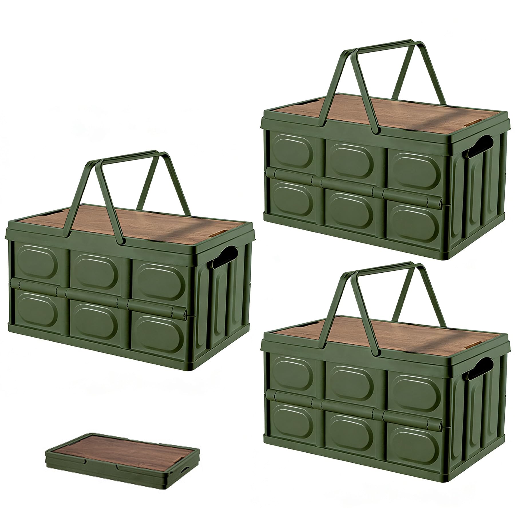 GuoAiDi キャンプ 35L 折りたたみ 収納ボックス キャンプ用品木製の蓋付き 持ち手 組立簡 ...