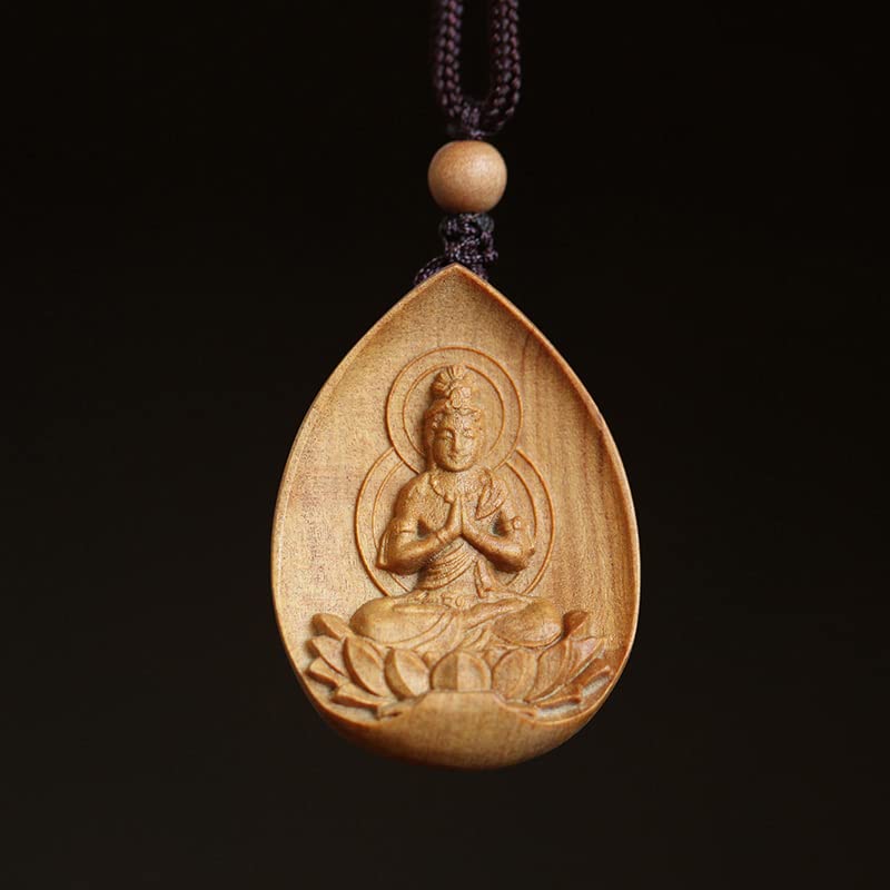 仏像【普賢菩薩】 ペンダント ネックレス 木彫り オーストラリア 白檀 香木 両面彫り 木製彫刻 干支お..