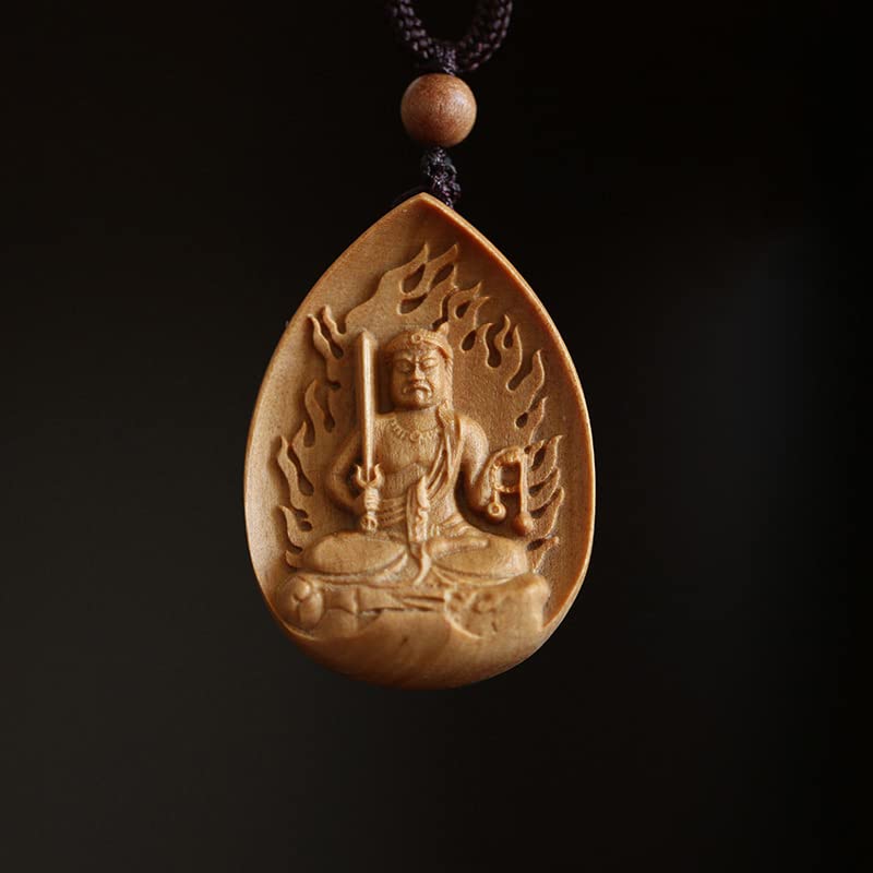 仏像【不動明王】 ペンダント ネックレス 木彫り オーストラリア 白檀 香木 両面彫り 木製彫刻 干支お..