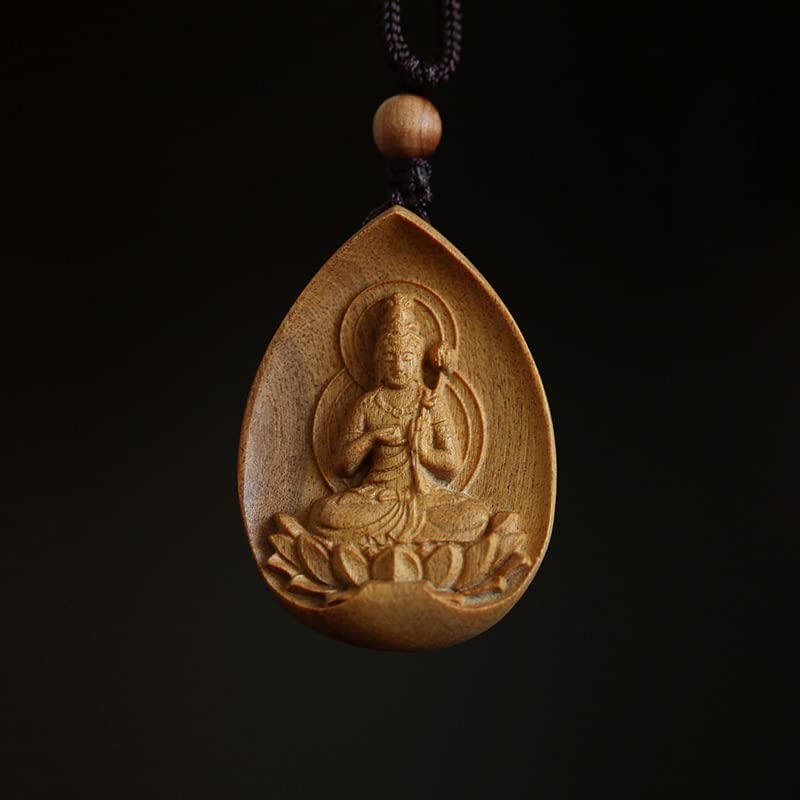 仏像【勢至菩薩】ペンダント ネックレス 木彫り オーストラリア 白檀 香木 両面彫り 木製彫刻 干支お守..