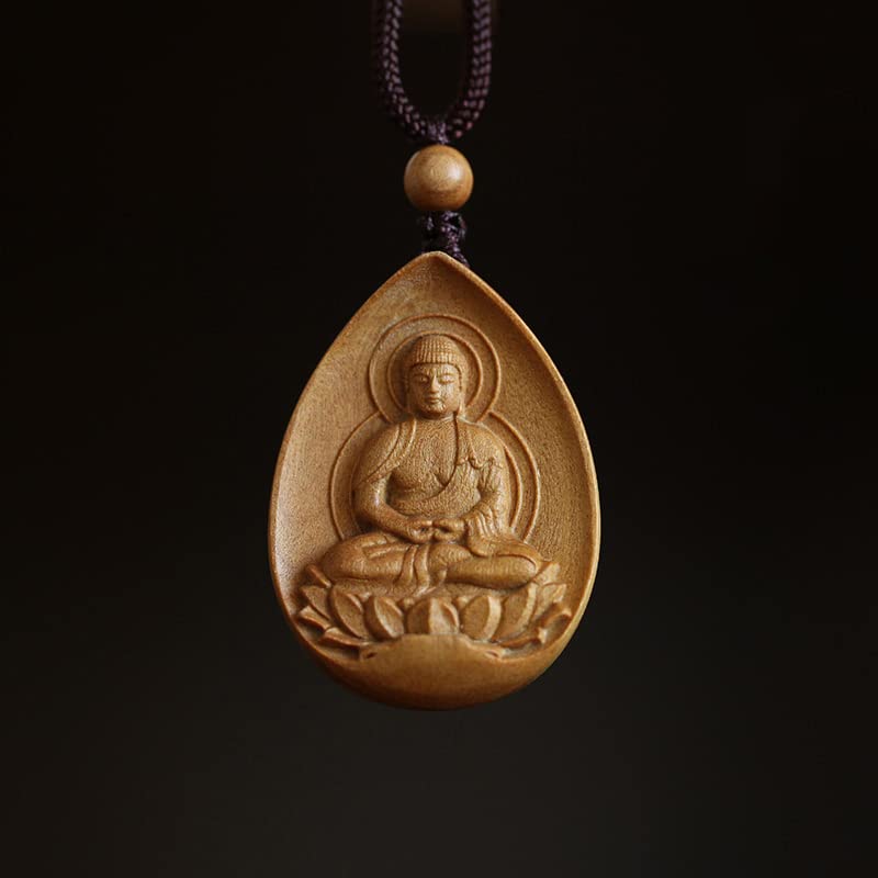 仏像【阿弥陀如来】ペンダント ネックレス 木彫り オーストラリア 白檀 香木 両面彫り 木製彫刻 干支お..