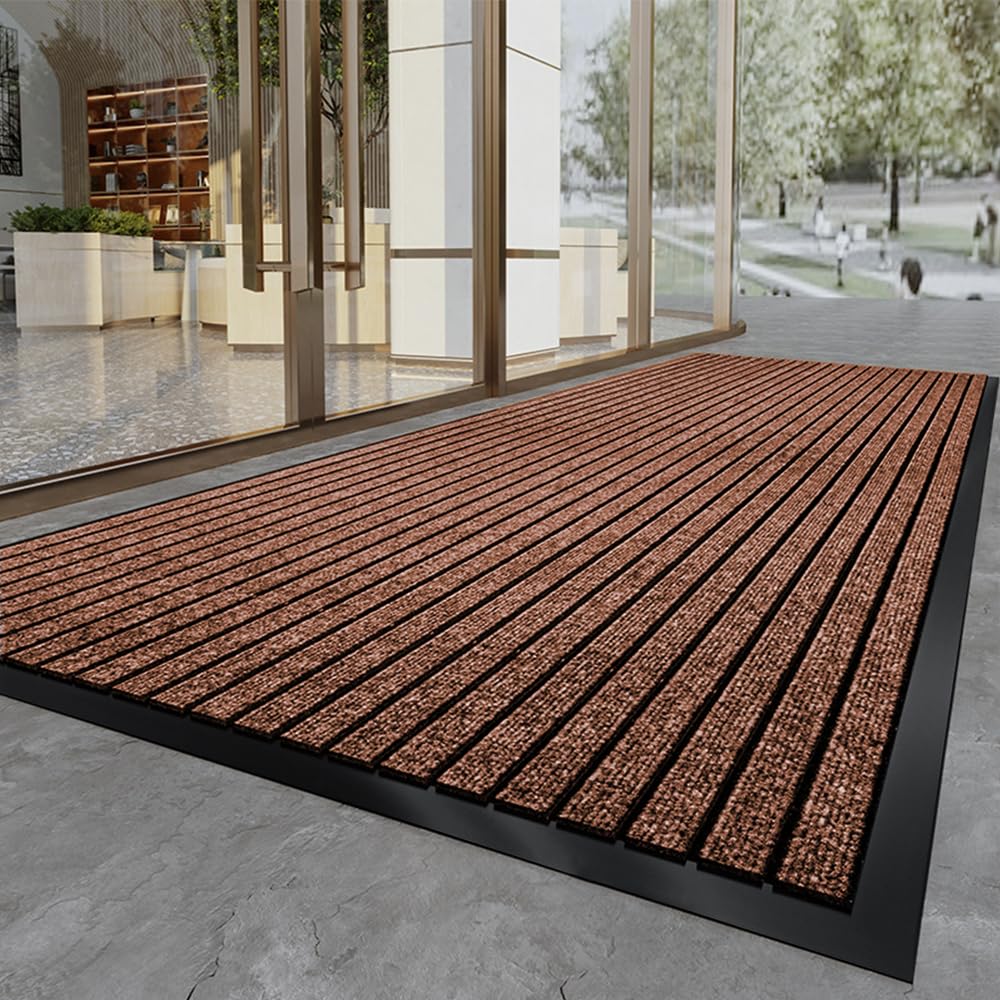 玄関マット業務用 家庭用 屋外室内 無地 大判 滑り止め防音手触り良いお手入れ洗える速乾（コーヒー色 80*120）