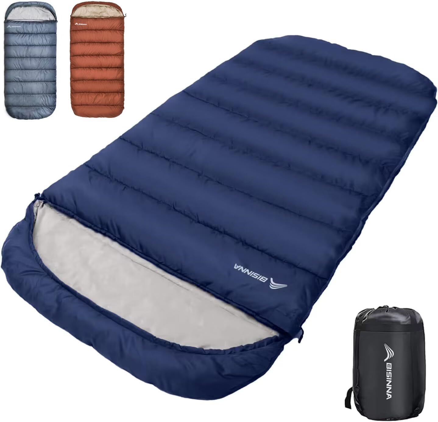 楽天湖南オンラインBISINNA 寝袋 ワイド ねぶくろ 封筒型 シュラフ 丸洗いOK キャンプ 登山 アウトドア 車中泊 自宅 旅行 収納パック付き 匂いがフリー 抗菌防臭 幅100cm x奥行き230cm 撥水加工 保温 春 夏用1.55kg（快適温度15℃）ダークブル