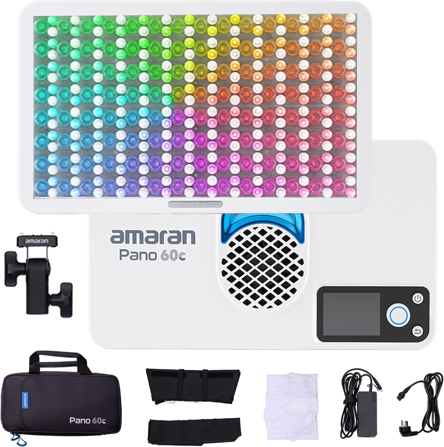 Amaran Pano 60c Kit 60W RGBフラットパネル撮影ライト RGBWW 色温度2,300K-10,000K CRI 96+ TLCI 97+ 6260lux @ 1m（6500k）アプリ制御 USB-C PD対応 撮影用LED定常光ライ