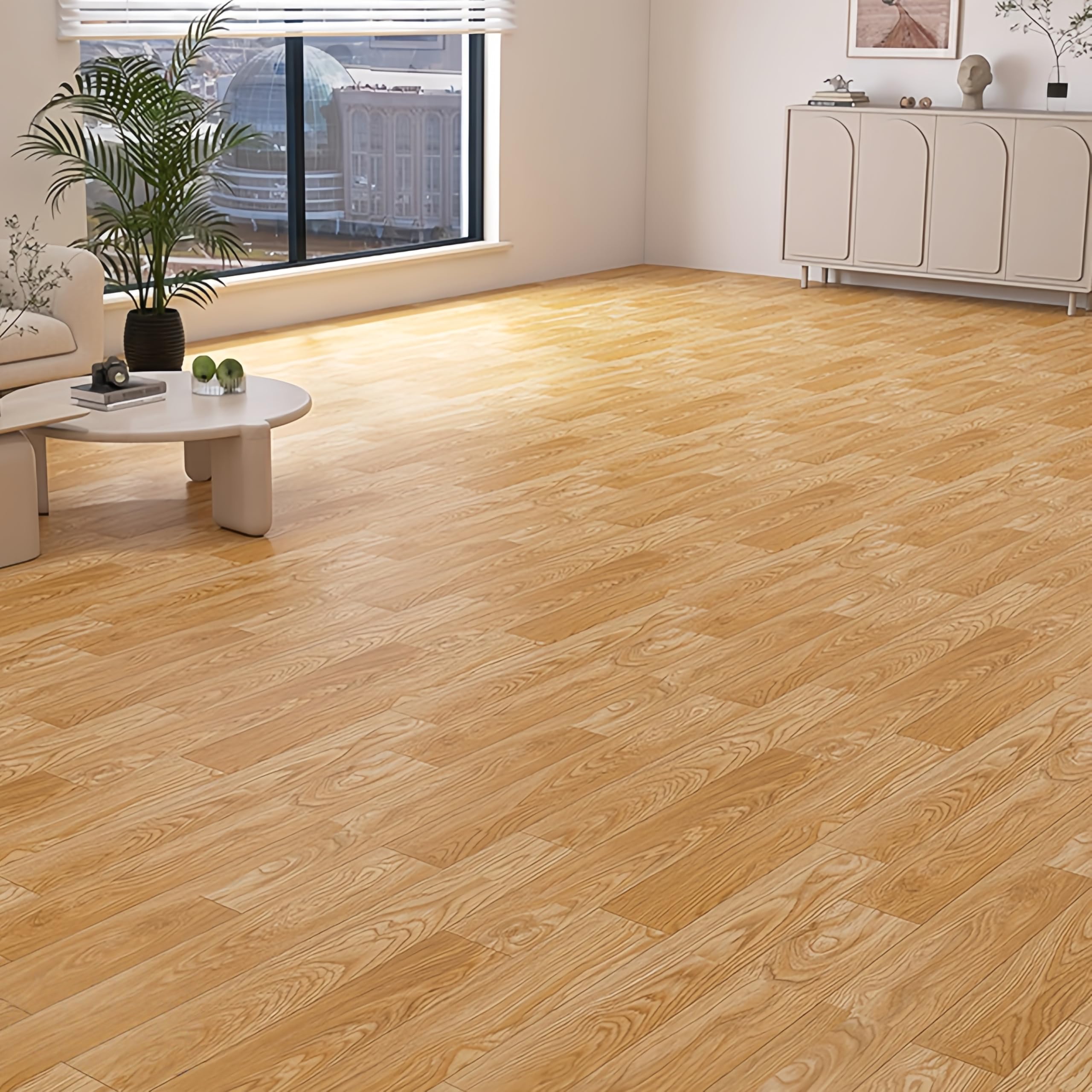 SOFAMIRE フロアマット 木目 イエロー 防水 江・間4.5畳 厚め2.4mm-フローリングカーペット 置くだけ 防火 床保護 床暖房対応 室内 自由にカットできる（幅1m×長さ7m）