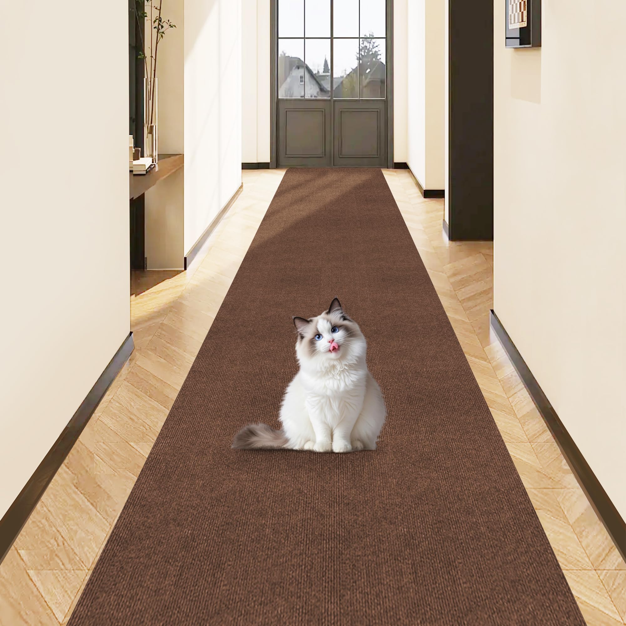 楽天湖南オンライン【 限定ブランド】Piiyoow 廊下敷き・階段マット 60*600cm 廊下敷き カーペット、防音 マット、洗える カーペット、滑り止め、無地シンプル、吸着しやすい、洗いやすい、固定ズレない、床保護、騒音低減、キッチン、玄関、廊下共通【ブラウン】