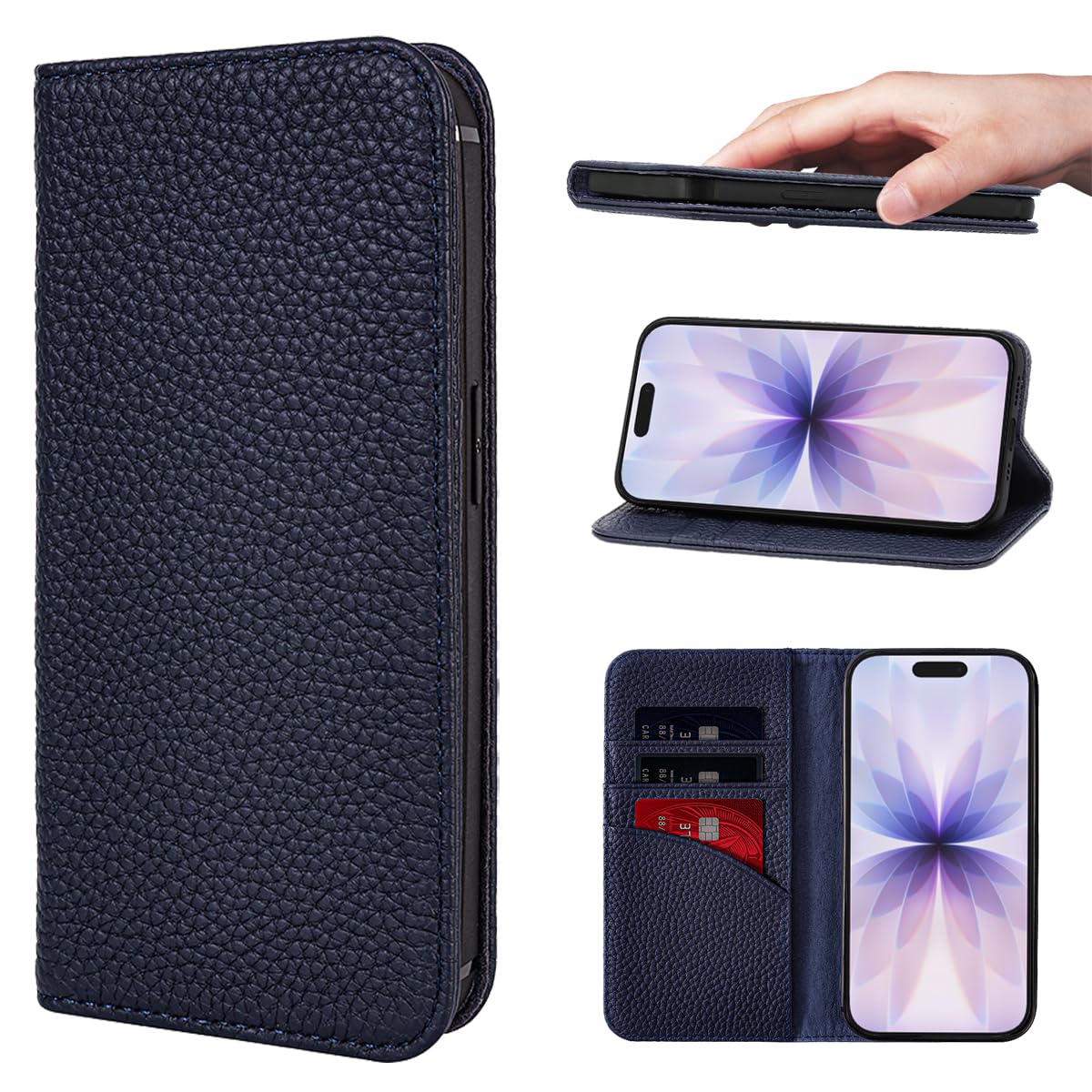 NanHou For iPhone 17 ケース 本革 手帳型 カバー 耐衝撃 保護 カバー 本革 内蔵マグネッ RFIDト 財布型 携帯カバー カードポケット スタンド機能 に適した アイフォン 17 - ロイヤルブルー