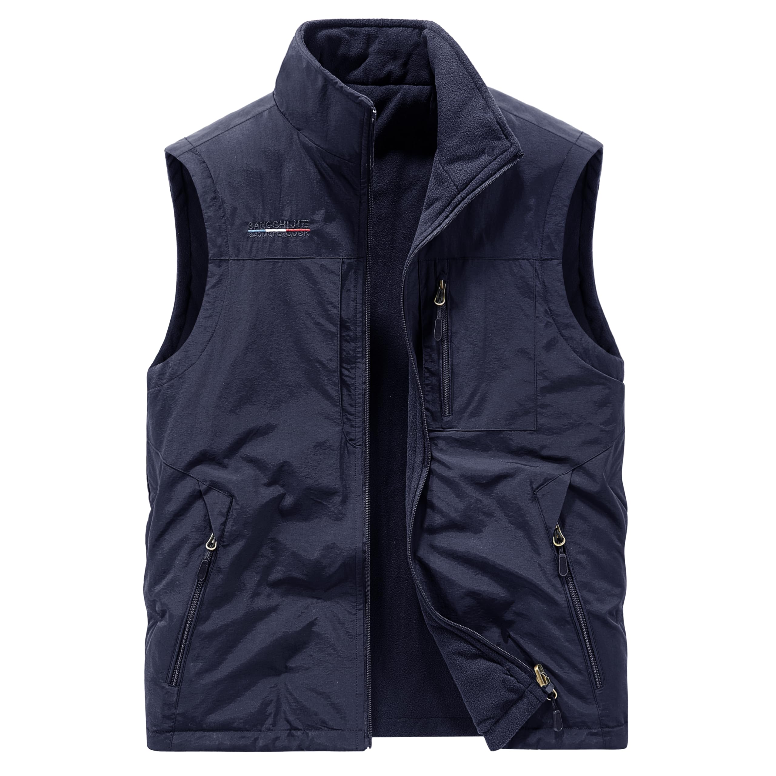 [Kayiyasu] ベスト メンズ 両面着用 アウトドアベスト 防寒 暖かい 裹起毛 フィッシングベスト 多ポケット 多機能 M-5XL 大きいサイズ 撥水 作業用 釣り用 撮影用 キャンプ 登山 秋 冬(ネイビー 4XL)