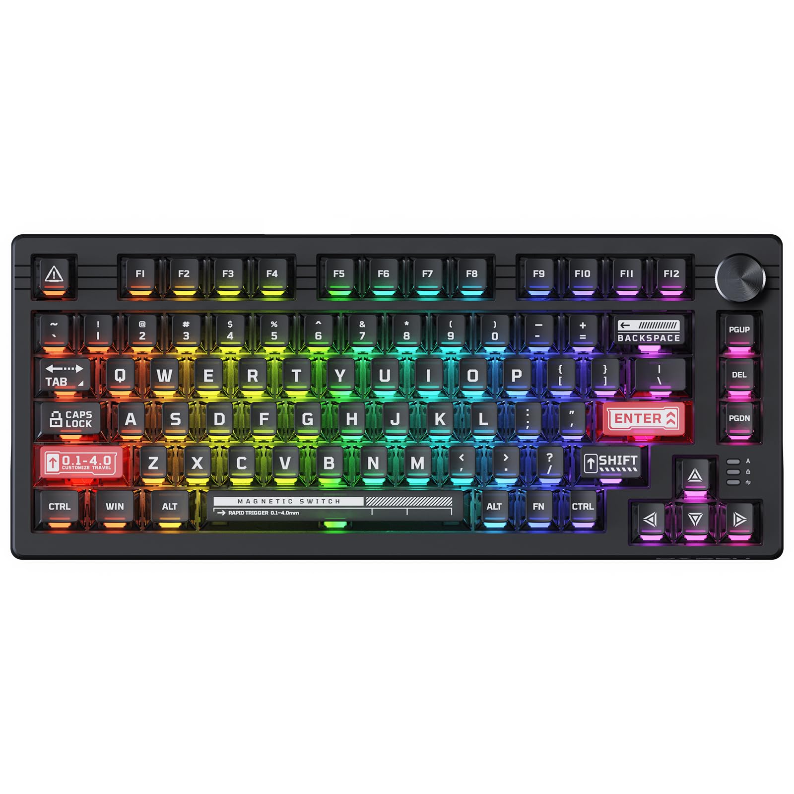 DAREU EK75RT ラピッドトリガー搭載 ゲーミングキーボード 磁気スイッチ 調整可能なアクチュエーション テンキーレス TKL 有線USB 英語配列 RGB 音量調節ノブ付き 透明 黒/ブラック【1年間メーカー保証】
