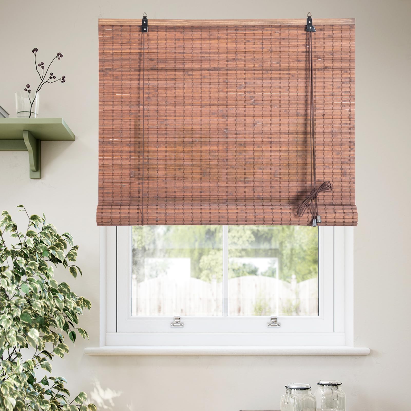Yitian Bamboo Art すだれ 室内 幅88×丈180cm 2本セット 竹製ロールスクリーン 簾 屋内 遮光遮熱 目隠し 日除け 日よけ防止 巻き上げ機能付き ブラウン