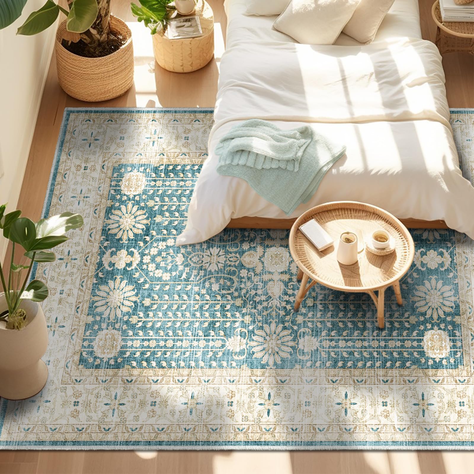 FORTSEA 洗える大判ラグ 丸洗い可能 230×320cm セージグリーン ペルシャ柄 アンティーク ヴィンテージ TPR 滑り止め 床暖房対応 軽量 折りたたみ収納 konanonline-10404163 湖南オンライン サンプル画像2