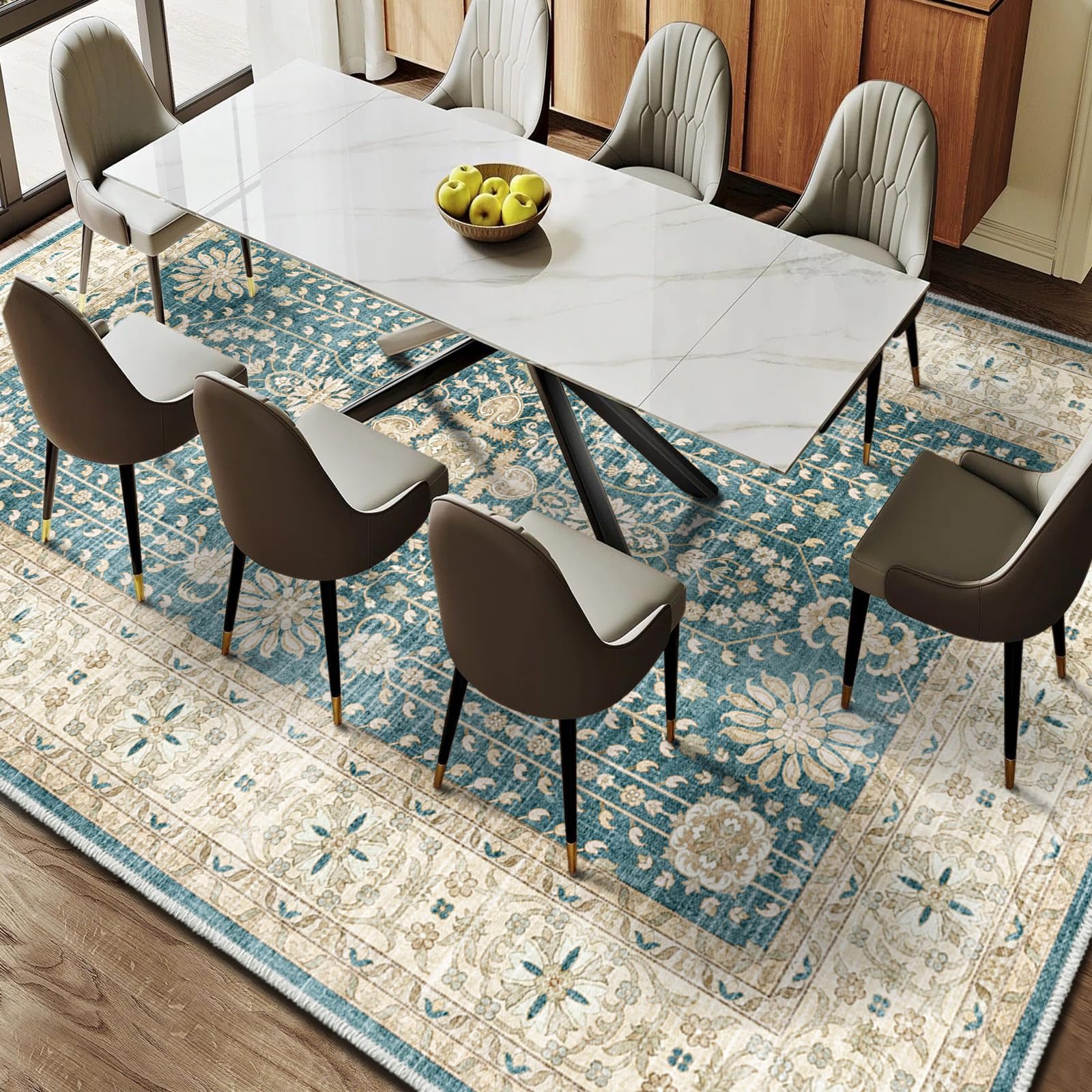 FORTSEA 洗える大判ラグ 丸洗い可能 230×320cm セージグリーン ペルシャ柄 アンティーク ヴィンテージ TPR 滑り止め 床暖房対応 軽量 折りたたみ収納 konanonline-10404163 湖南オンライン サンプル画像3