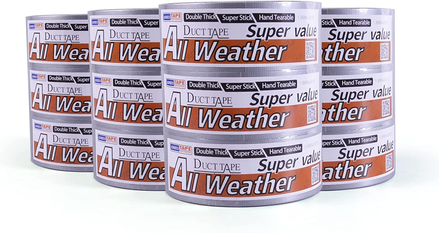 ADHES ダクトテープ シルバー ガムテープ 防水テープ 布テープ 超強力 48MM X 27M 12巻入り