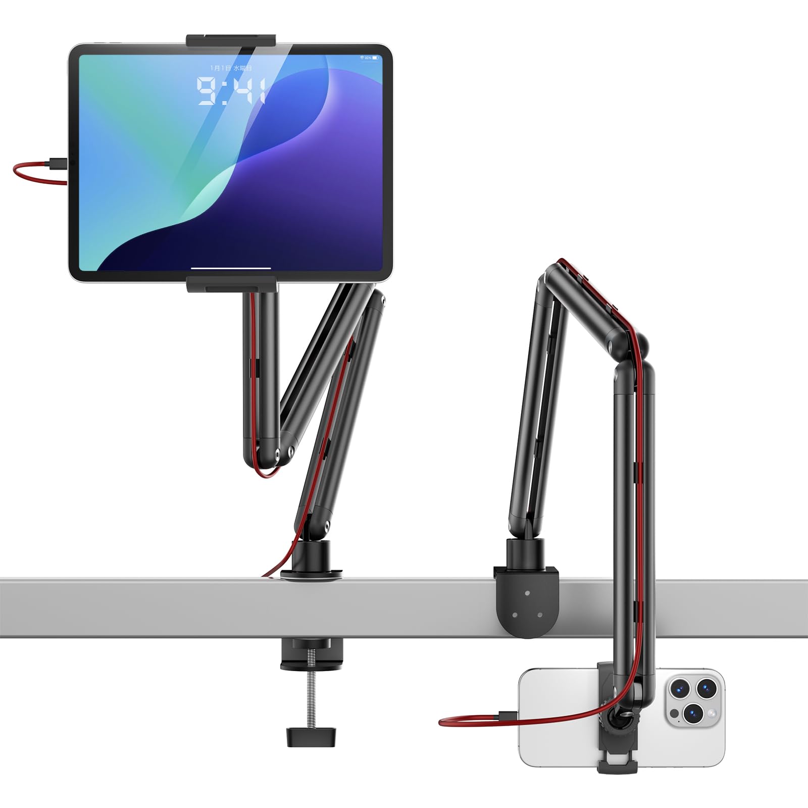 KUUVAN タブレット スタンド iPad アーム 寝ながら アルミ製 8関節 4.7-17.3インチ対応 耐荷重1.2KG 縦..