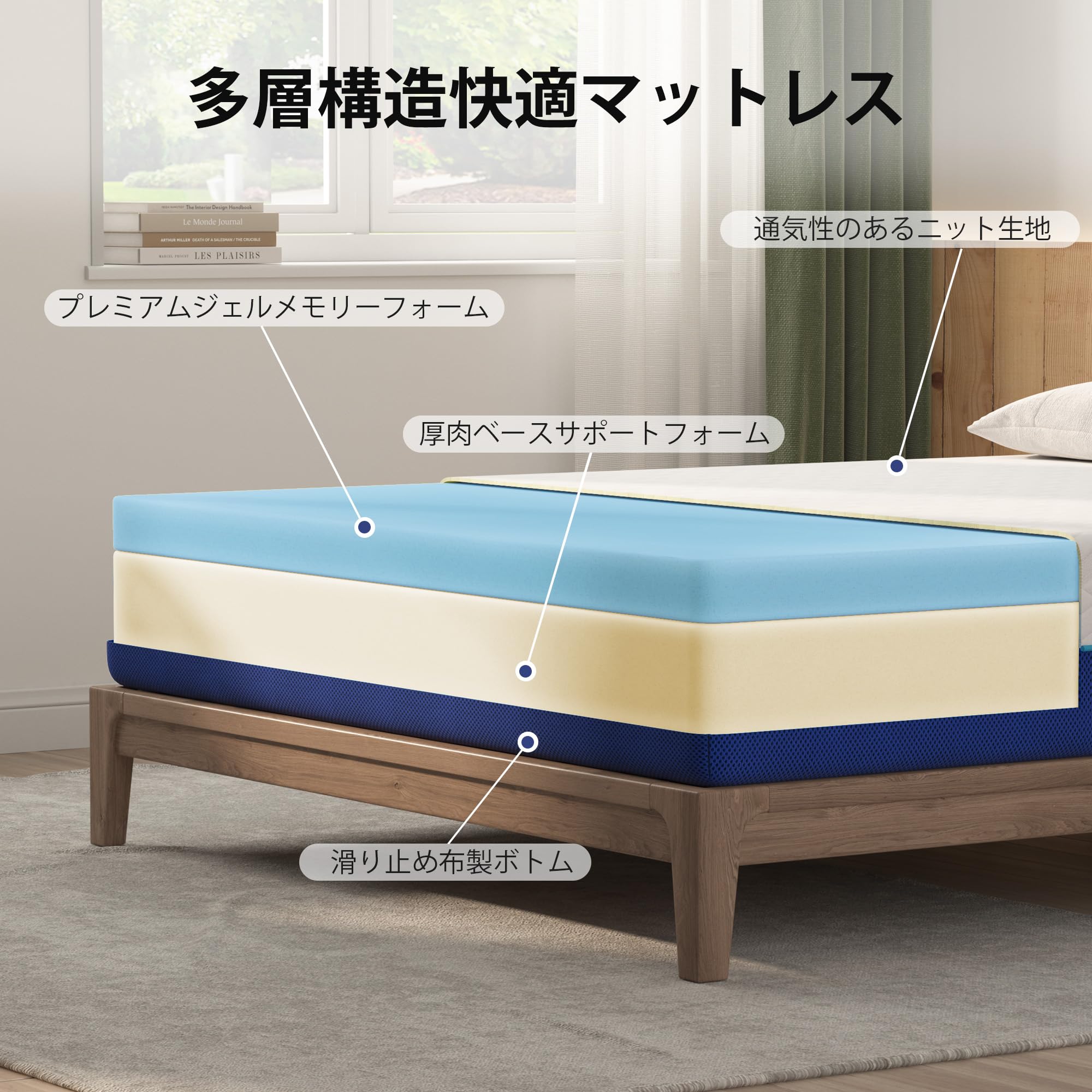 DlandHome マットレス セミダブル 厚さ15cm ジェルメモリーフォーム 寝具 ウレタンフォーム 洗えるカバー 4Dメッシュ 緑茶成分 吸湿脱臭 振動吸収 通気性 寝姿記憶 防ダニ効果 体圧分散 抗菌 静音 敷布団 高耐久性 ホテル品質 圧縮梱包 konanonline-10405567 湖南オンライン パッケージ画像