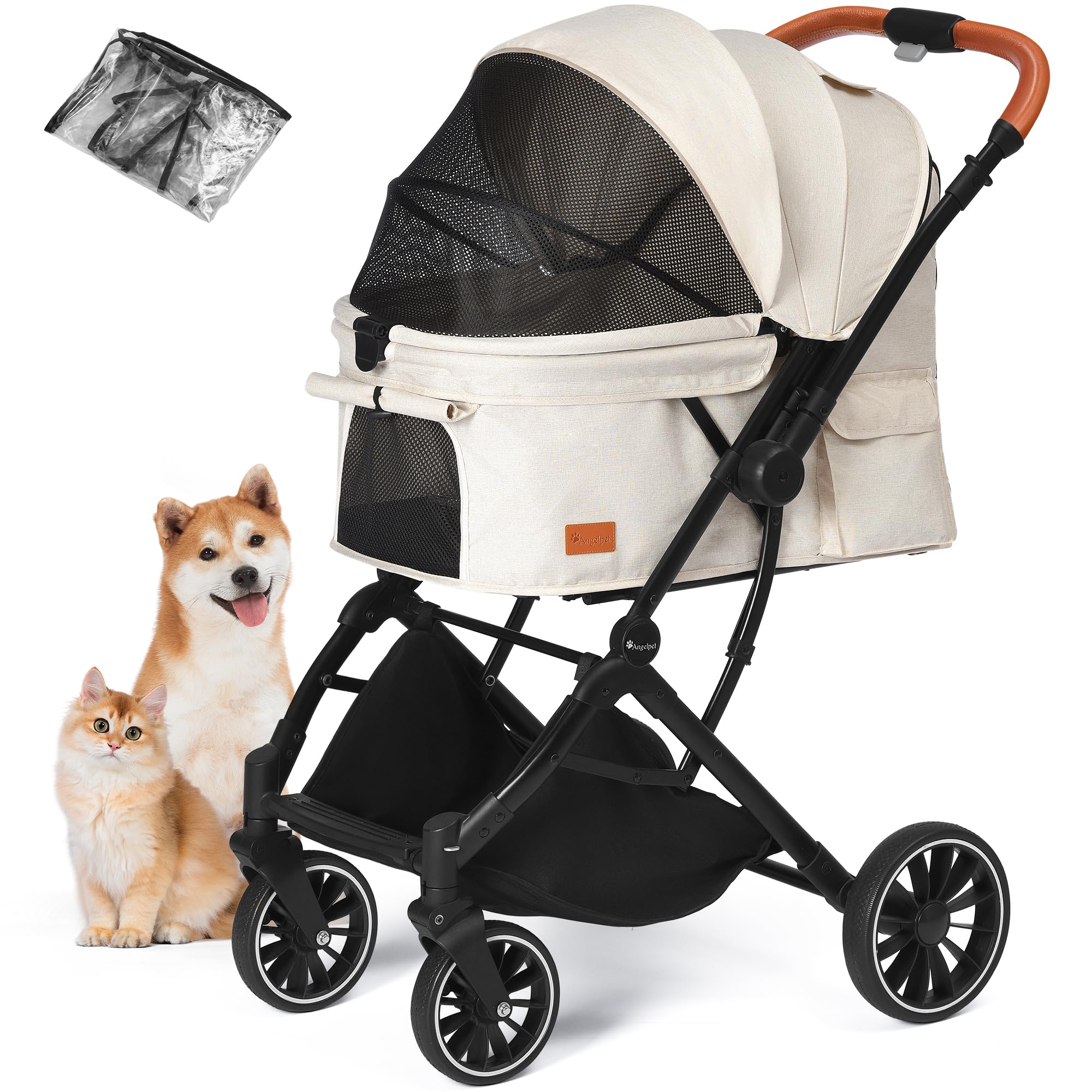 Angelpet ペットカート 一体型コンパクト折りたたみ 対面両用式 犬猫用バギー 多頭対応 大容量 自立式 ..