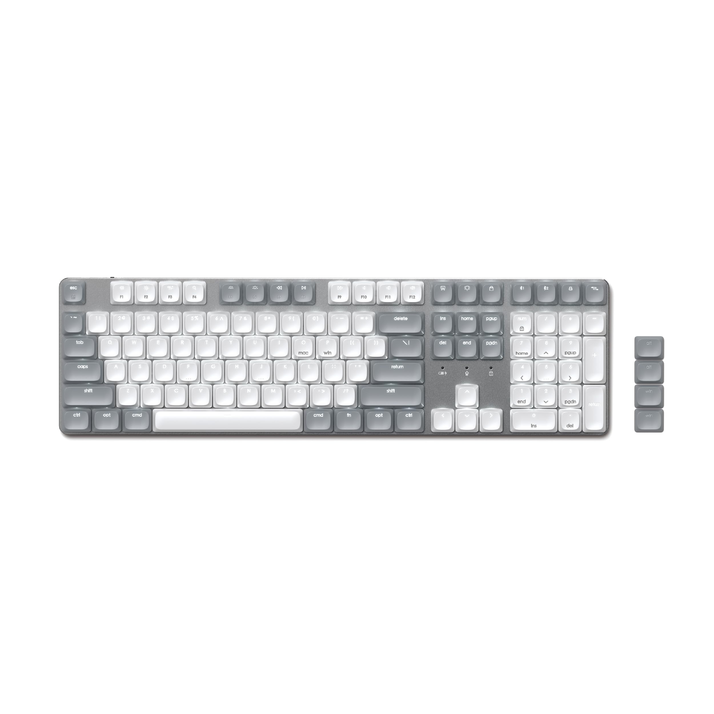 SATECHI SM3 Bluetooth メカニカルキーボード ワイヤーレス (US QWERTY、テンキー付、108キー、バックライト、充電式）・ ゲーム・オフィス用、Mac & Windows ・ ライトグレー/ホワイト