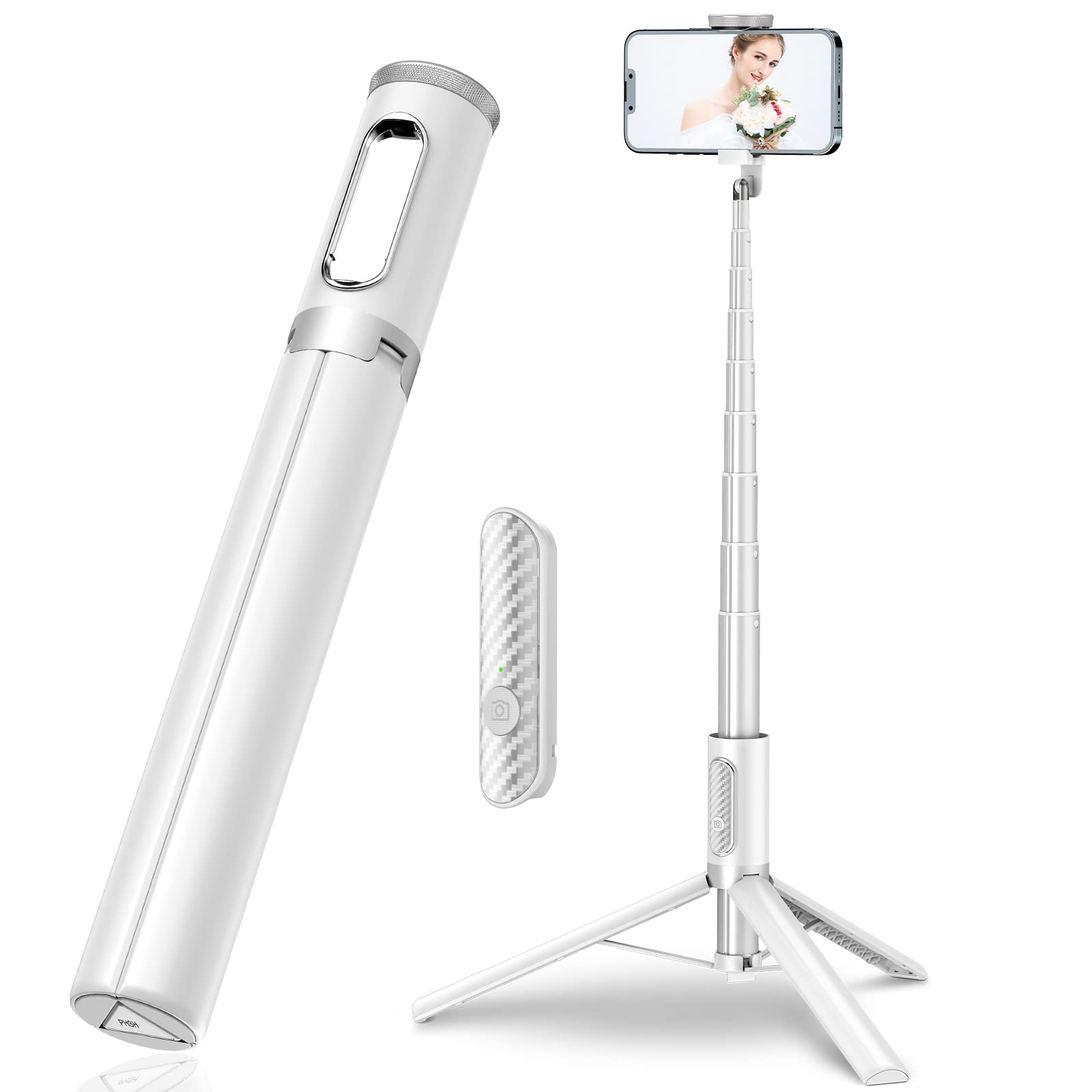 楽天湖南オンラインTONEOF スマホ 三脚 170cm 自撮り棒 セルカ棒 じどりぼう 遠隔リモコン 携帯 三脚 150cm以上 収納一体型 コンパクト 軽量 安定 ロング iPhone＆Androidに対応 （白）