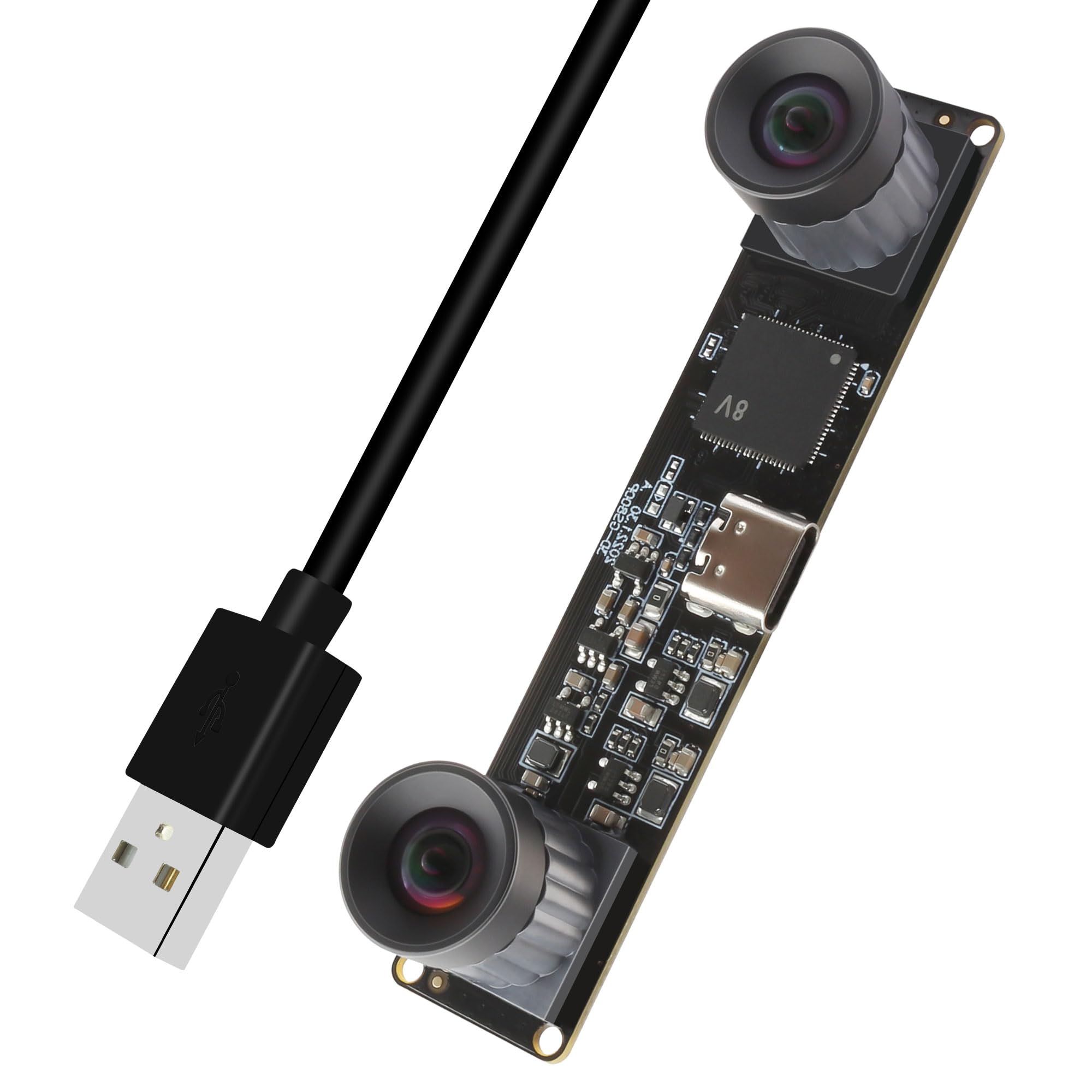 乐天商城 - ELP 60fps 3Dステレオ同期USBカメラモジュール4MP 85度歪みなしデュアルレンズ3840X1080P高速USB webカメラType-C PCコンピュータ顔認識VR生体認証検出用