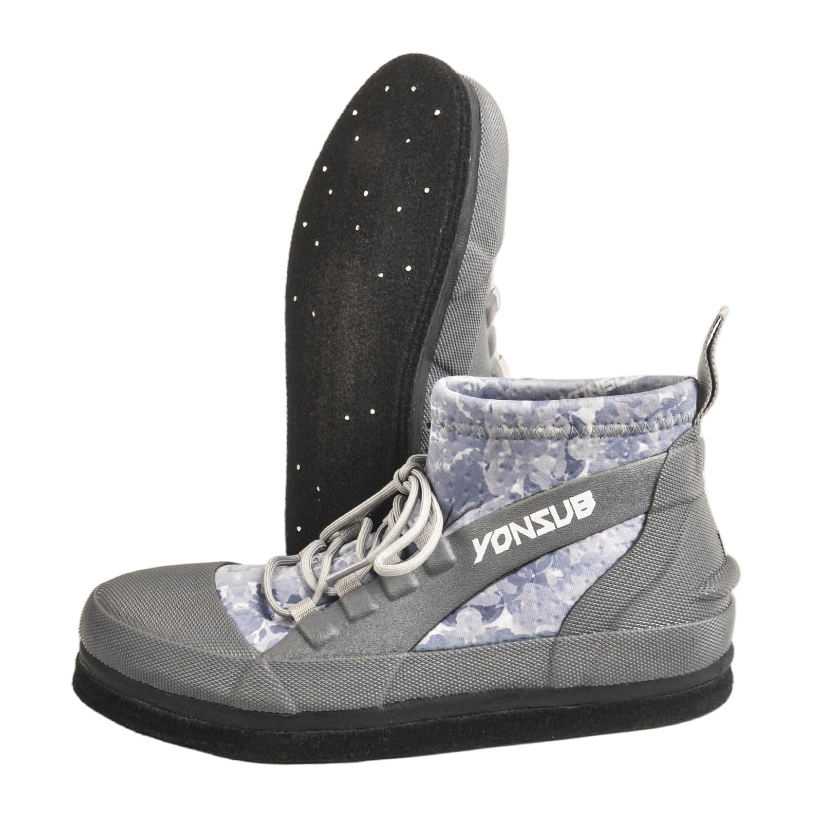 [MORGEN SKY] ウェーディング シューズ フィッシング ブーツ 釣り フェルト スパイク 磯靴 靴ひも付き 滑り止め 撥水性 通気性 磯釣り 渓流 岩場 アウトドア 迷彩柄 グリーン YZ033 (グレー, 28.5cm)