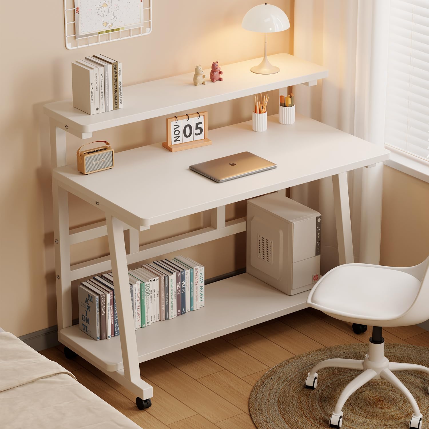 BURAYIENTA パソコンデスク モニター台付き 勉強机 棚付きデスク 幅80/100cm×奥行50cm pcデスク 収納 組立簡単 テレワークデスク コンパクト オフィスデスク おしゃれ 在宅勤務 仕事用 日本語説明書付き