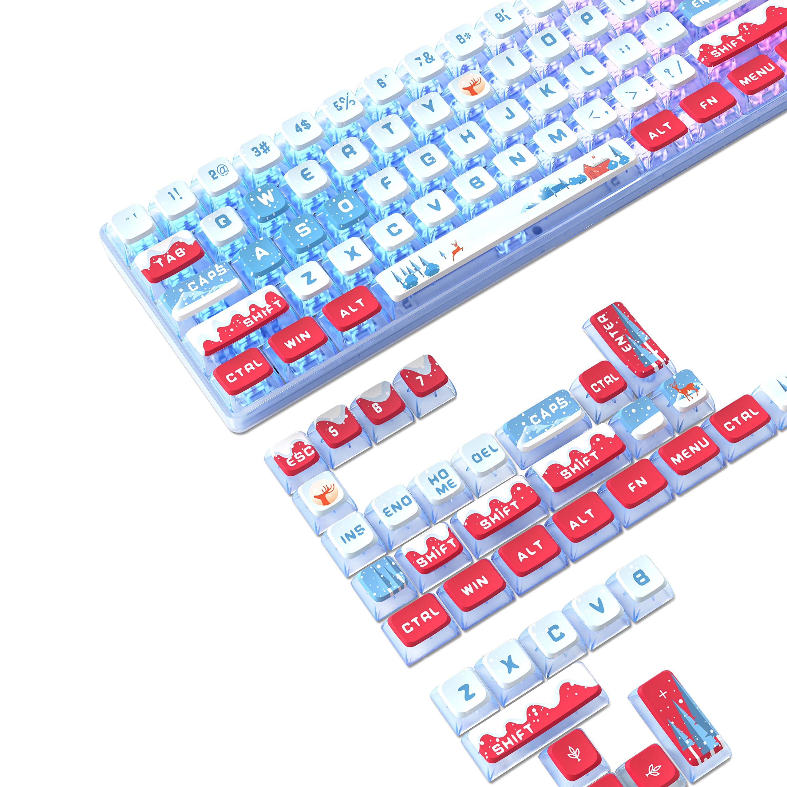 樂天商城 - ゲーミングキーキャップ キートップ PBT 半透明 昇華印刷 熱昇華 120キー 雪国 フルキー対応 ASAプロファイル61/64/68/75/78/84/87/96/98/100/104/108キーボードに適用 Cherry MX/Gateron/Kai