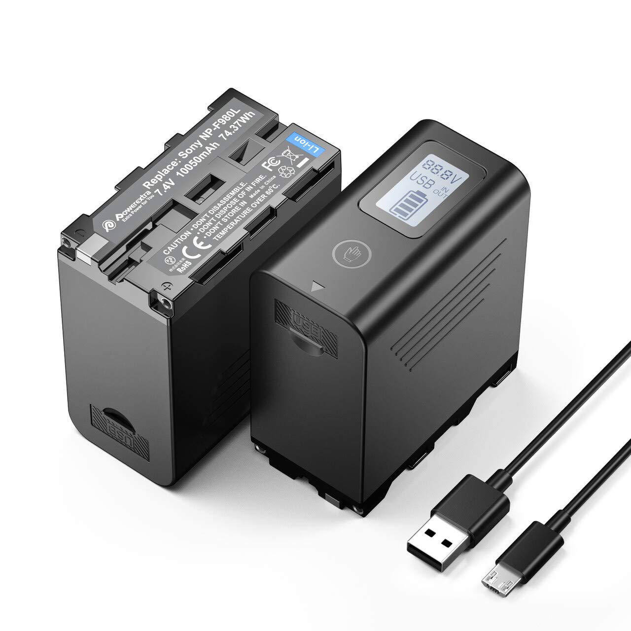 NP-F970互換バッテリー 2個セット、10050mAh 、7.4V、直接充電リチウムイオン電池、USB 出力LCD 残量ディスプレイ USB-C搭載 大容量 Sony NP-F970 NP-F960 NP-F950 NP-F930 NP-F550 NP
