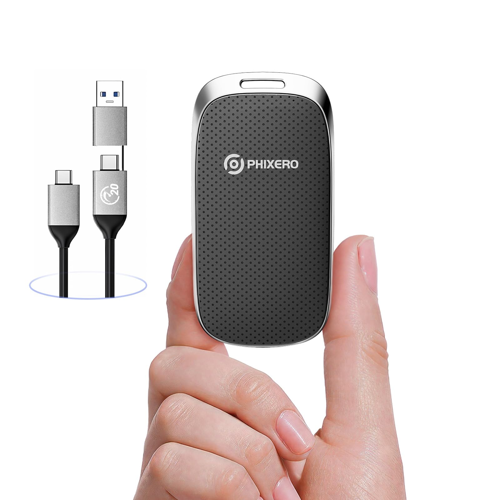 PHIXERO P20 外付けSSD 1TB USB3.2 Gen2x2 最大転送速度2050MB/秒 LEDインジケーター付き 2合1USB-Cケーブル付属 外付けポータブルSSD PS5 iPhone15/16 Pro Mac PC対応 黒