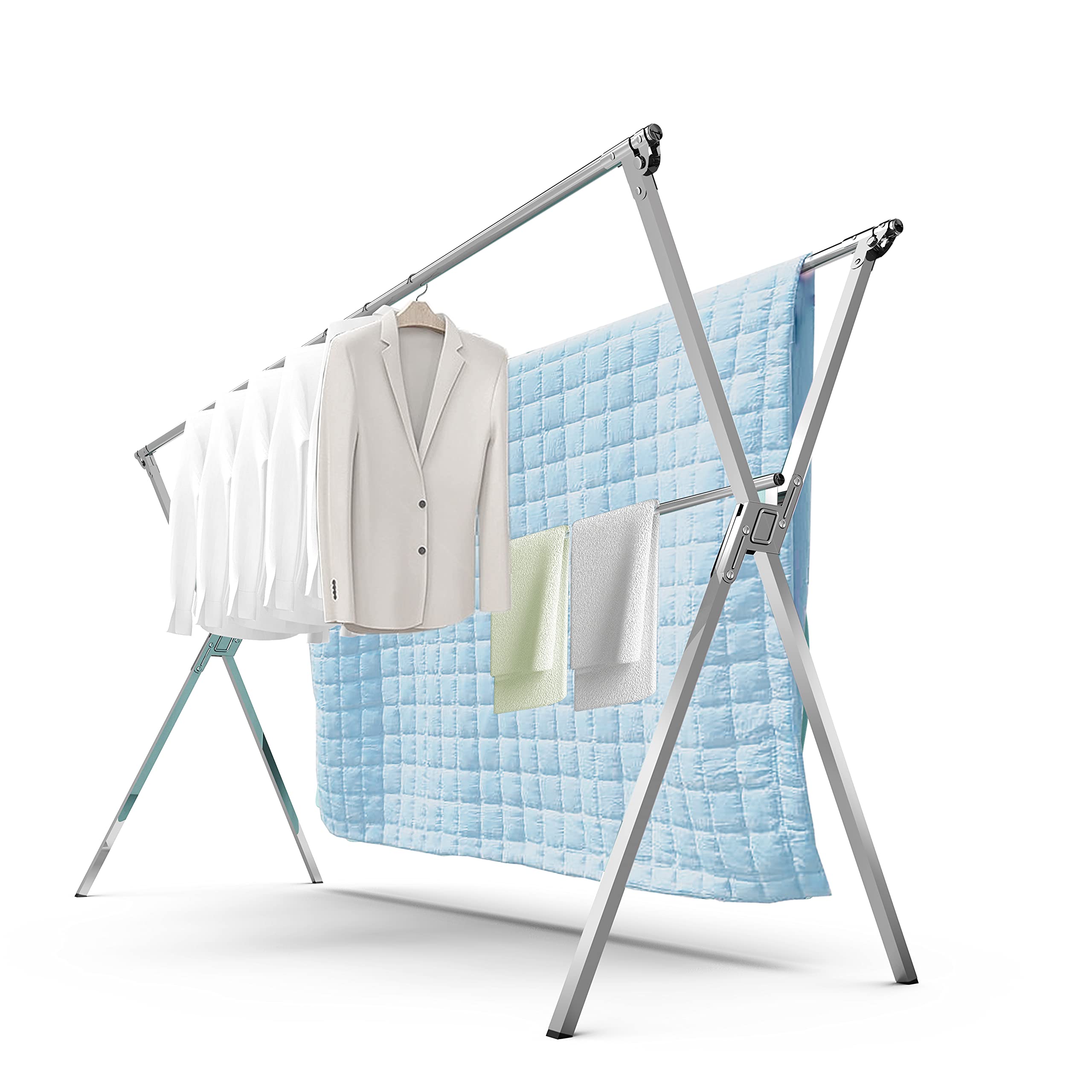 物干し 布団干し 伸縮式 ステンレス ものほしざお 屋外 ふとん除湿 折り畳み 省スペース 風に強い 錆びない 大容量 長さ調節可能1.2-2M 強化版 x型 FEILE (1.2-2m)