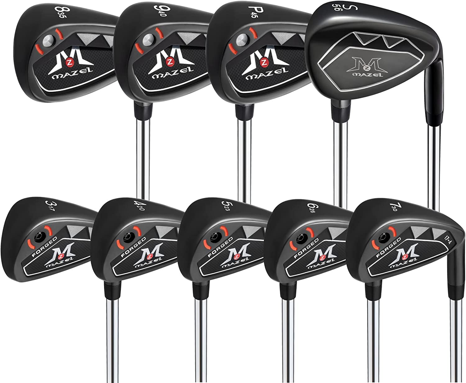 MAZEL (マゼル) FORGED ゴルフ クラブ アイアンセット スチールシャフト 9本セット(番手:3,4,5,6,7,8,9,PW,SW) メンズ 右用 バッグなし・クラブのみ (黒)