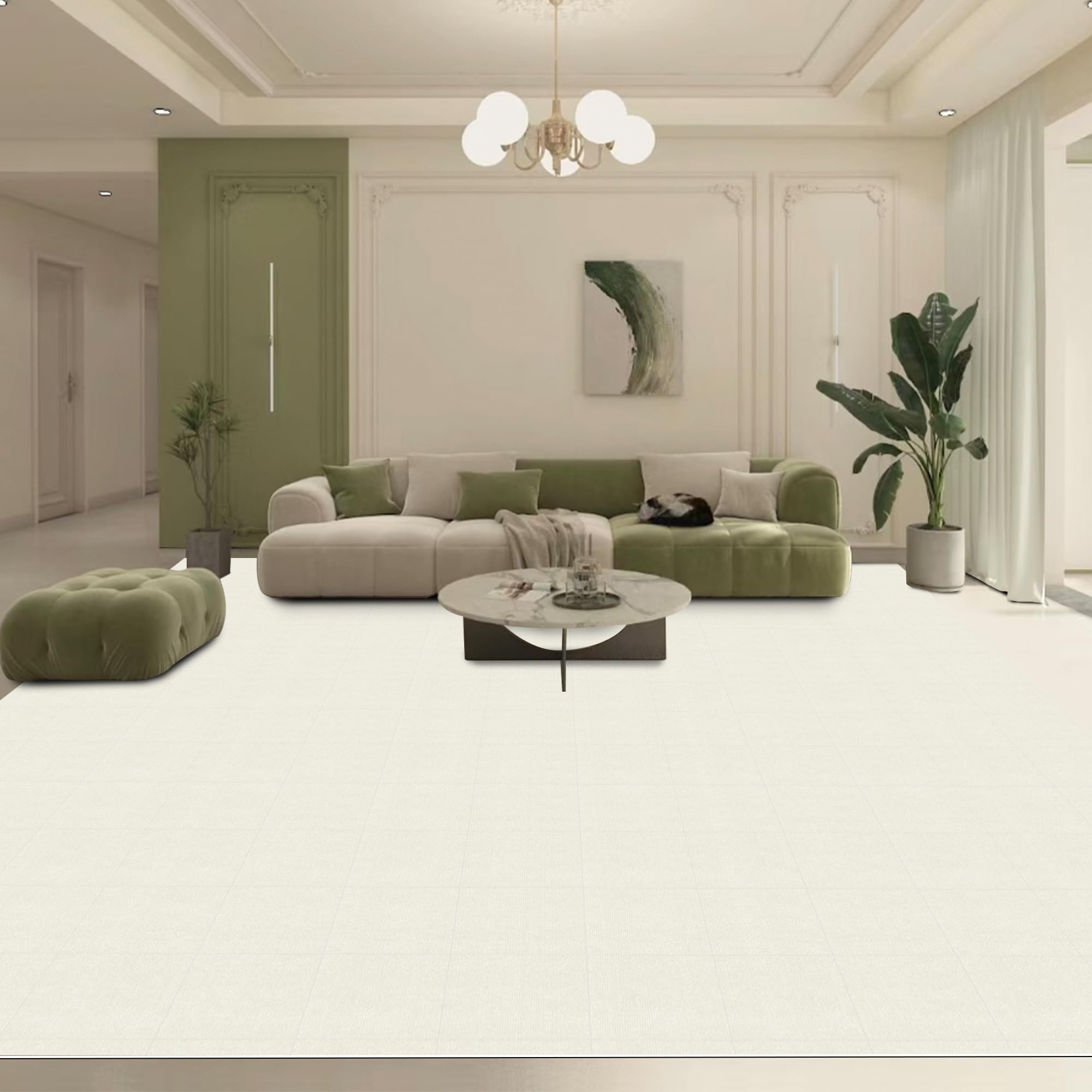 【.co.jp限定】タイルカーペット ジョイントマット【45*45cm* 40枚】（約5畳）HAODEMI 大判 薄さ4mm タイル 床 子供 フローリング 吸着マット タイルカーペット 足音 DIY可能 自由にカット可能 洗える 洗濯 (ホワイト)