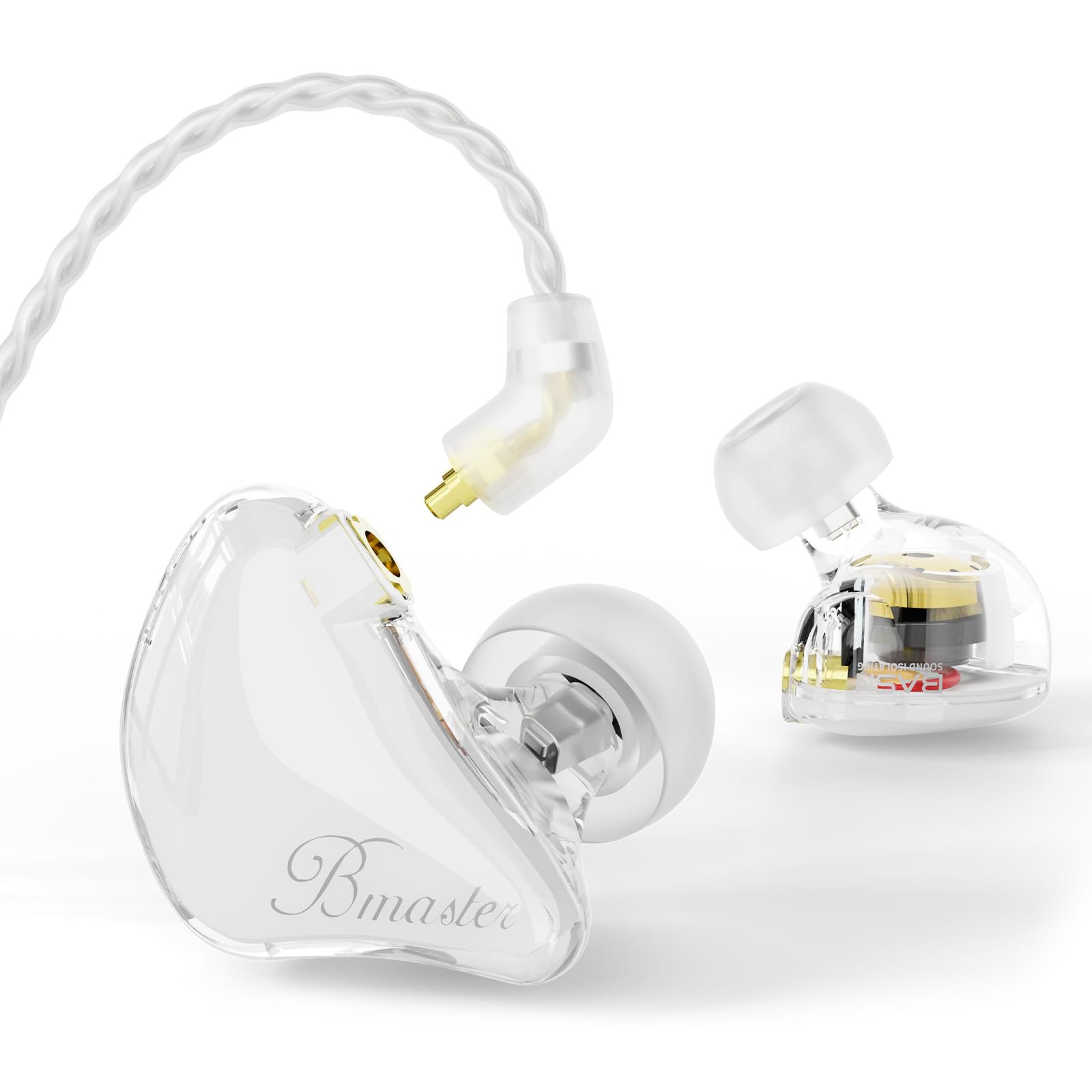 BASN Bmaster IEM モニターイヤホン トリプルドライバー インイヤーモニター 2本の着脱可能MMCXケーブル付属 音楽家/ドラマー向け カナル型有線イヤホン (White)