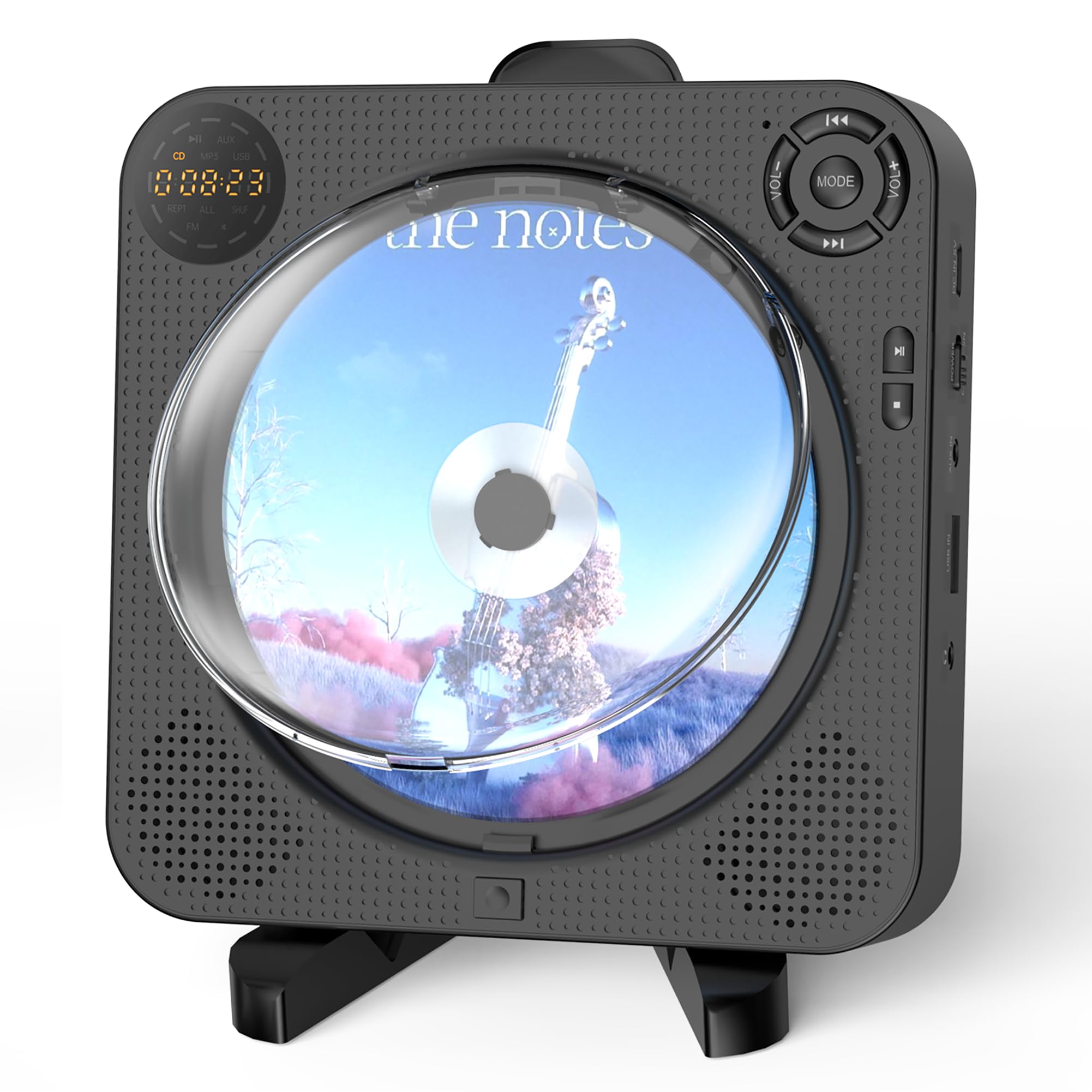 ポータブルCDプレーヤーBluetooth受信/送信 スピーカー内蔵 壁掛け&卓上置き式 多機能 FMラジオ/AUX/US..